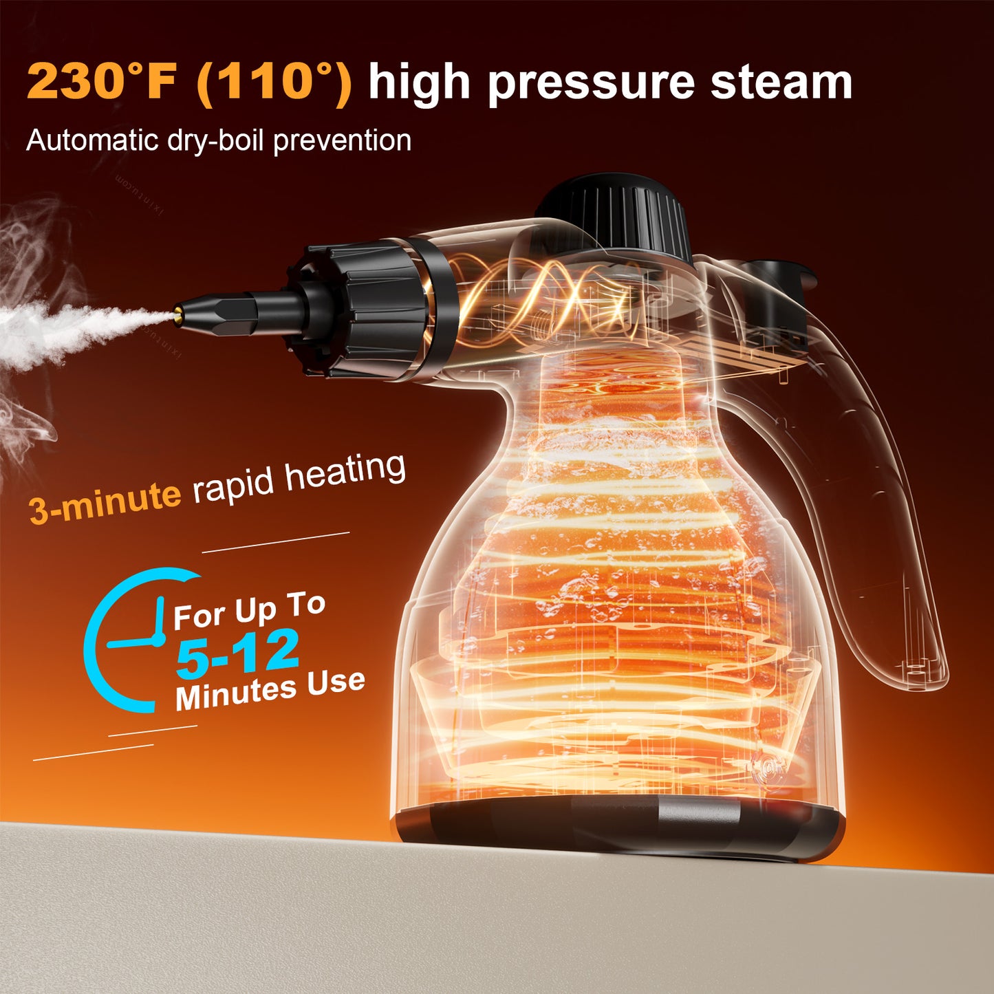LVL 350ml Handheld Steam Cleaner: Multi-Surface Steamer with 12 PCS Accessories Pressurized Natural Steam Cleaner for Home Cleaning Dirt, Grease, Grout, Tile, Floor, Couch and Car-Yellow