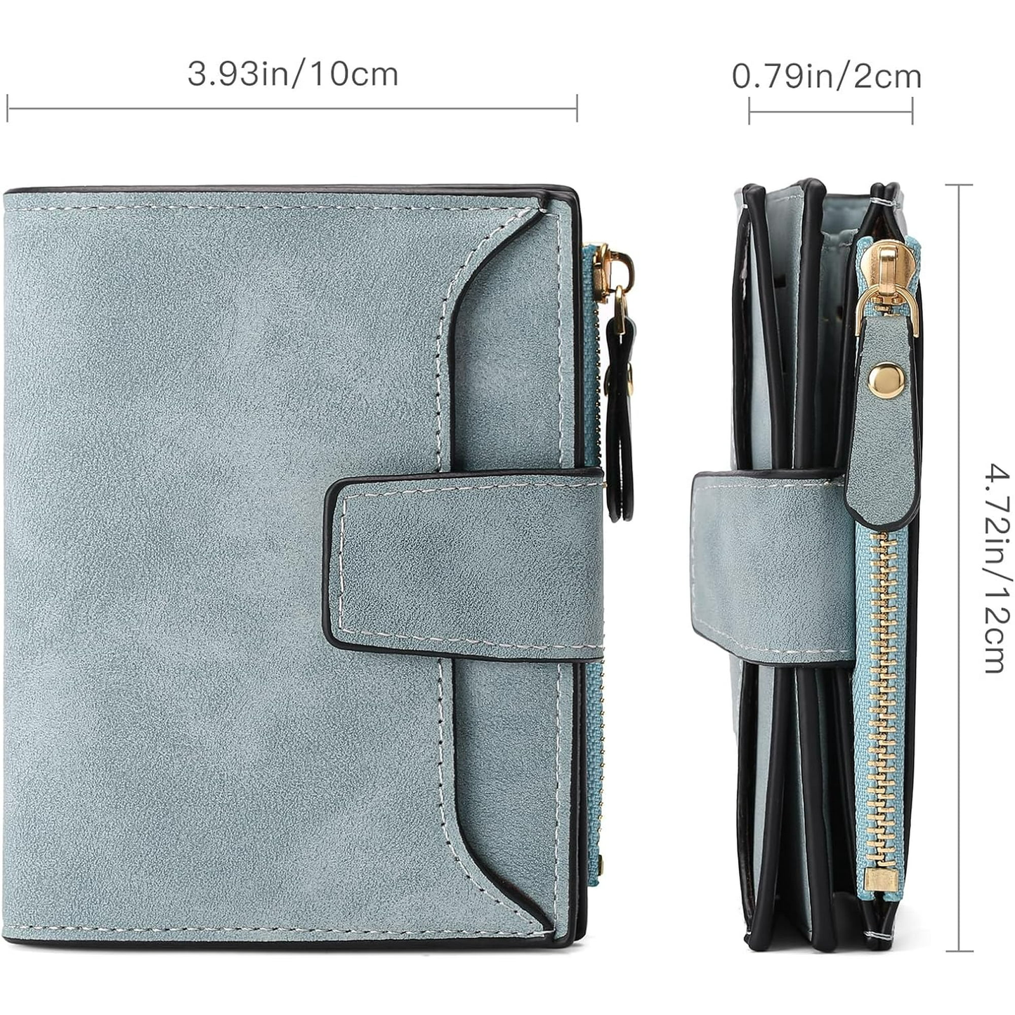 EHIW Small Wallet for Women, Bifold Compact Breathable Soft Leather Wallet with Card Holder, Zipper Coin Pocket and ID Window, Blue