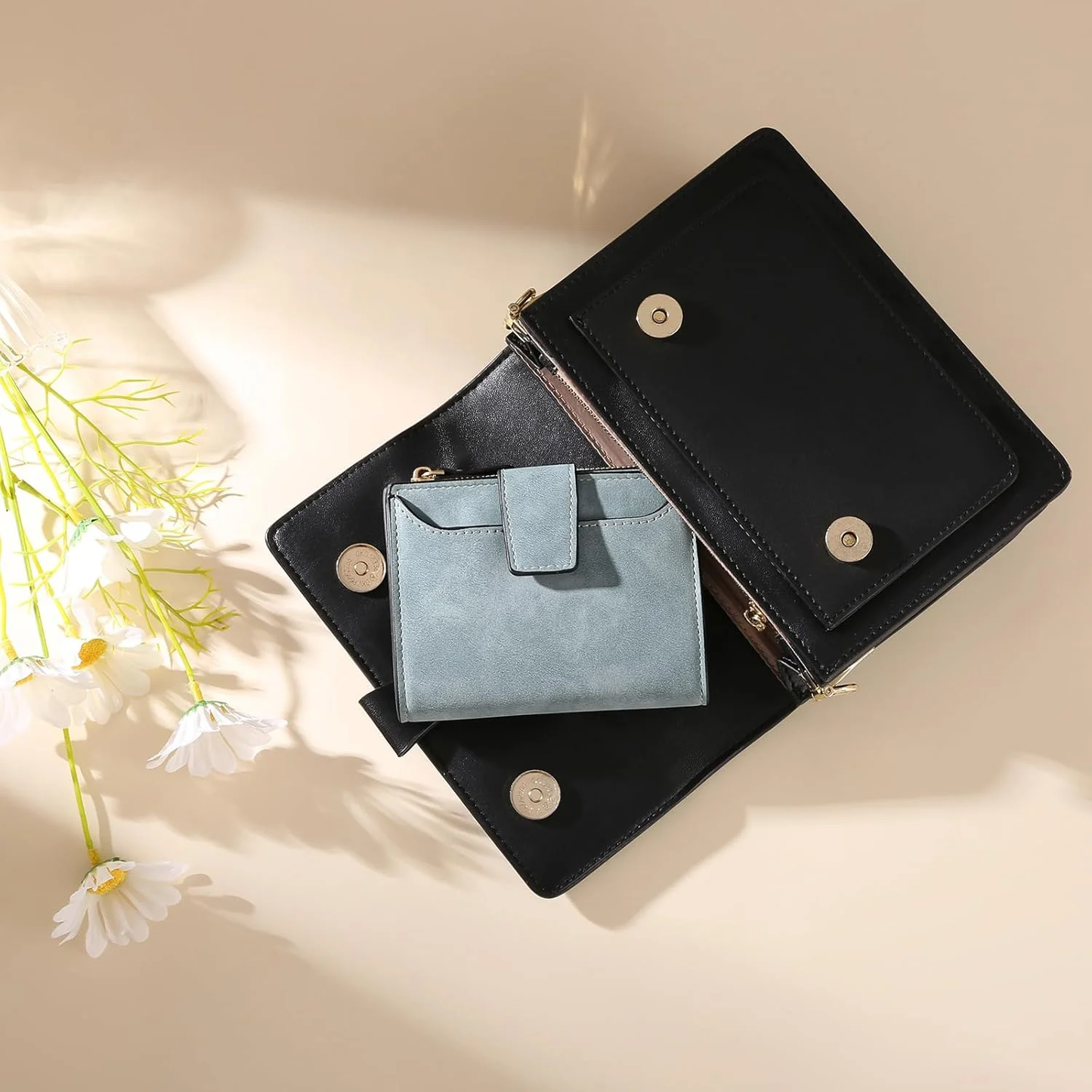 EHIW Small Wallet for Women, Bifold Compact Breathable Soft Leather Wallet with Card Holder, Zipper Coin Pocket and ID Window, Blue