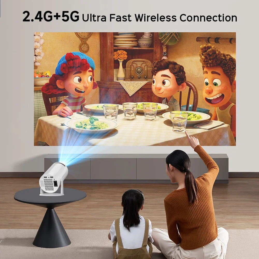 LOOKFUN Mini Projector with Wifi 6 and Bluetooth, 4K 1080P Support Portable Projector 180° Rotatable 130'' Screen Movie Projector Auto Keystone Compatible for Laptop, PC, Smartphone (White)