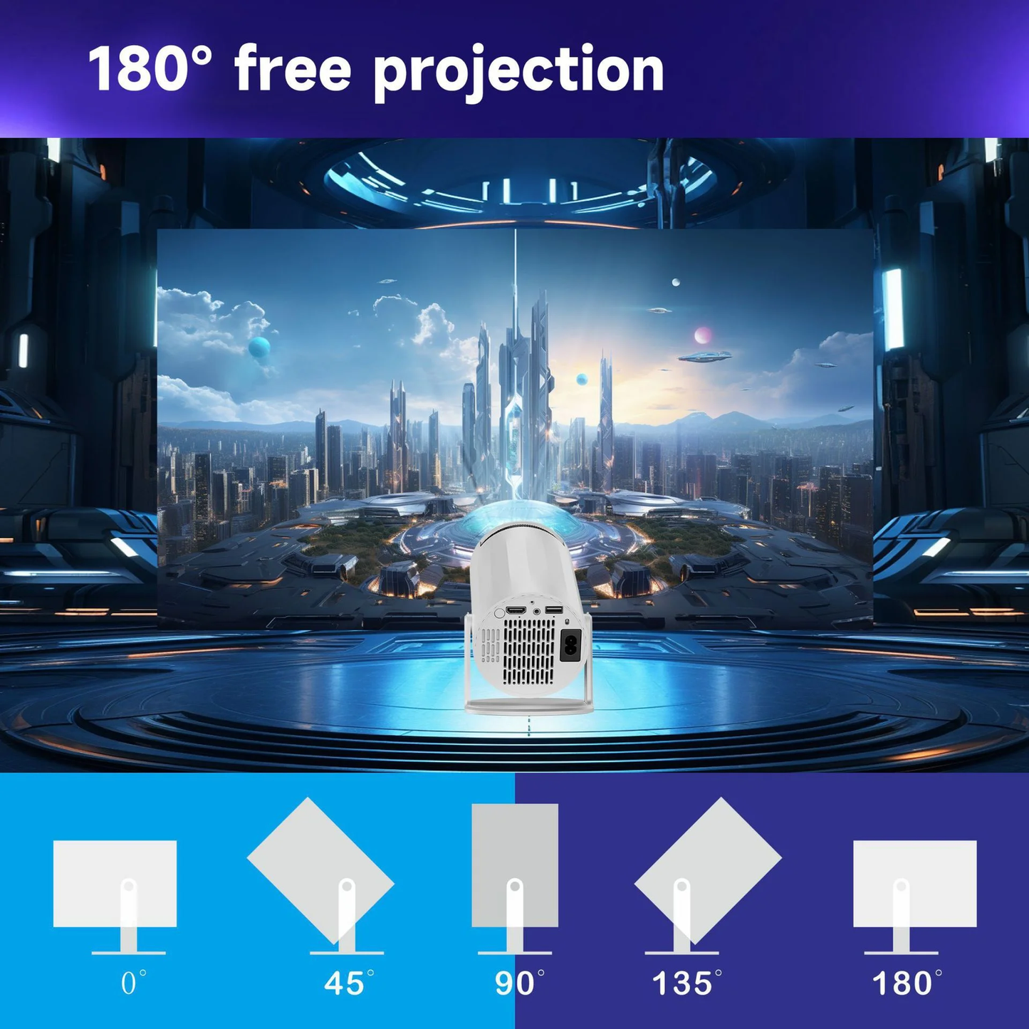 LOOKFUN Mini Projector with Wifi 6 and Bluetooth, 4K 1080P Support Portable Projector 180° Rotatable 130'' Screen Movie Projector Auto Keystone Compatible for Laptop, PC, Smartphone (White)
