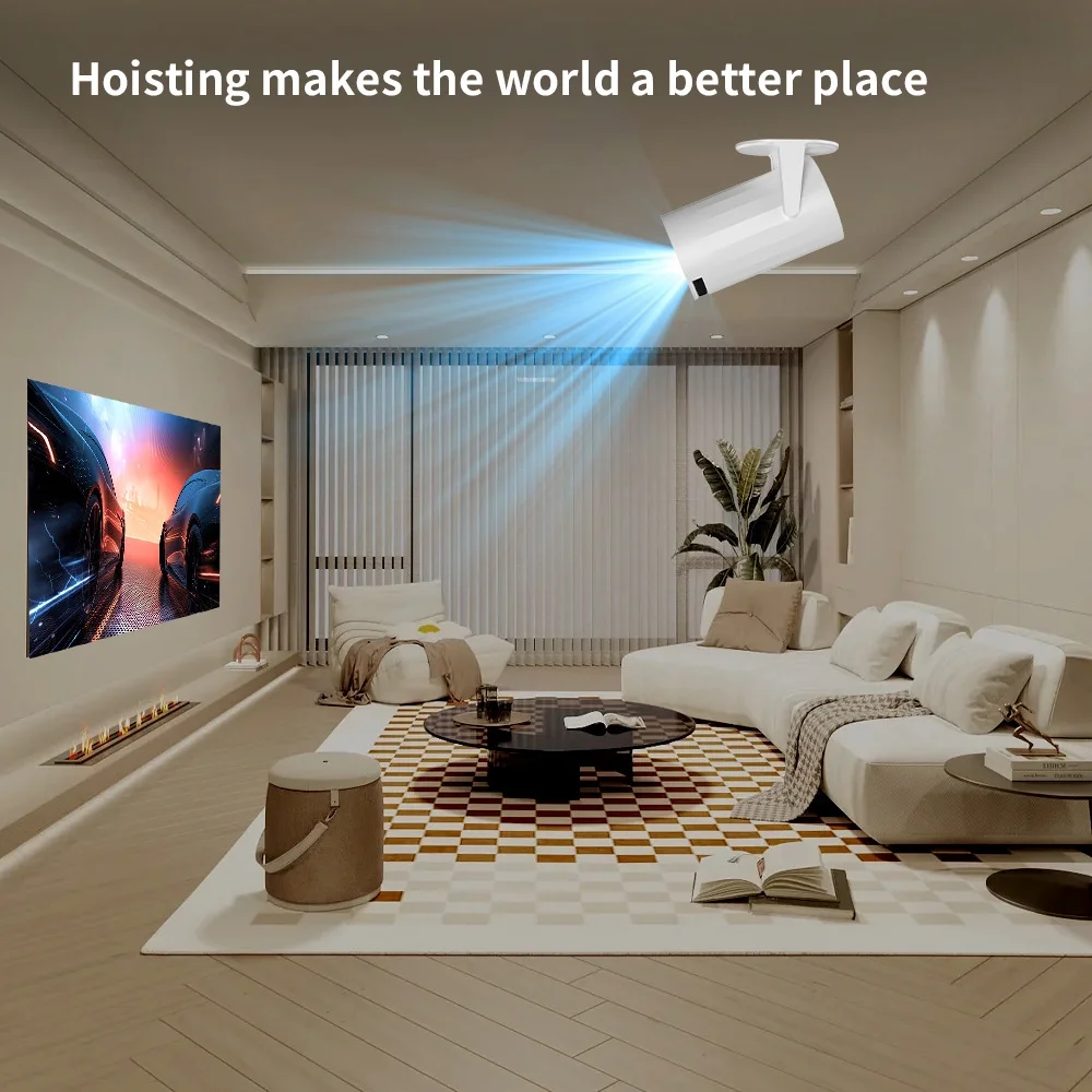 LOOKFUN Mini Projector with Wifi 6 and Bluetooth, 4K 1080P Support Portable Projector 180° Rotatable 130'' Screen Movie Projector Auto Keystone Compatible for Laptop, PC, Smartphone (White)