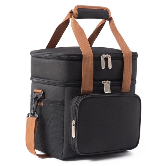 EHIW Insulated Lunch Box for Men & Women - Leak-Proof Cooler Lunch Bag with 5 Pockets, Adjustable Strap, Ideal for Work, Picnic, Travel - Medium, Black, 10.2"×6.7"×9.4"
