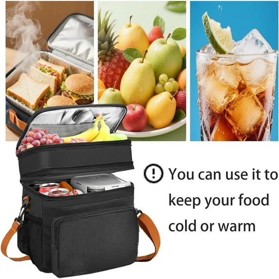 EHIW Insulated Lunch Box for Men & Women - Leak-Proof Cooler Lunch Bag with 5 Pockets, Adjustable Strap, Ideal for Work, Picnic, Travel - Medium, Black, 10.2"×6.7"×9.4"