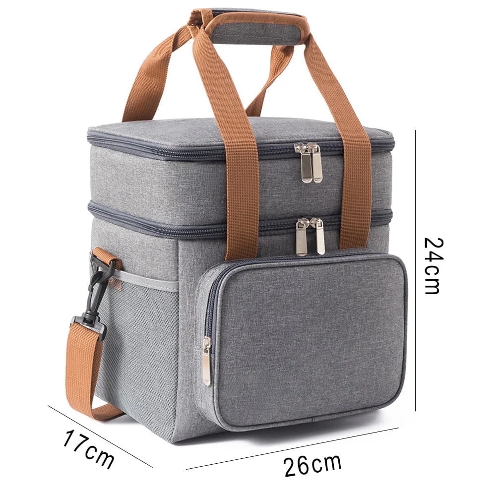EHIW Insulated Lunch Box for Men & Women - Leak-Proof Cooler Lunch Bag with 5 Pockets, Adjustable Strap, Ideal for Work, Picnic, Travel - Medium, Gray, 10.2"×6.7"×9.4"