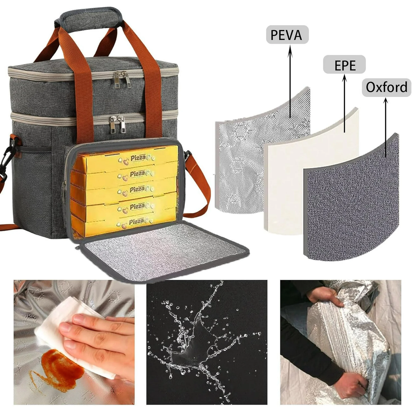 EHIW Insulated Lunch Box for Men & Women - Leak-Proof Cooler Lunch Bag with 5 Pockets, Adjustable Strap, Ideal for Work, Picnic, Travel - Medium, Gray, 10.2"×6.7"×9.4"
