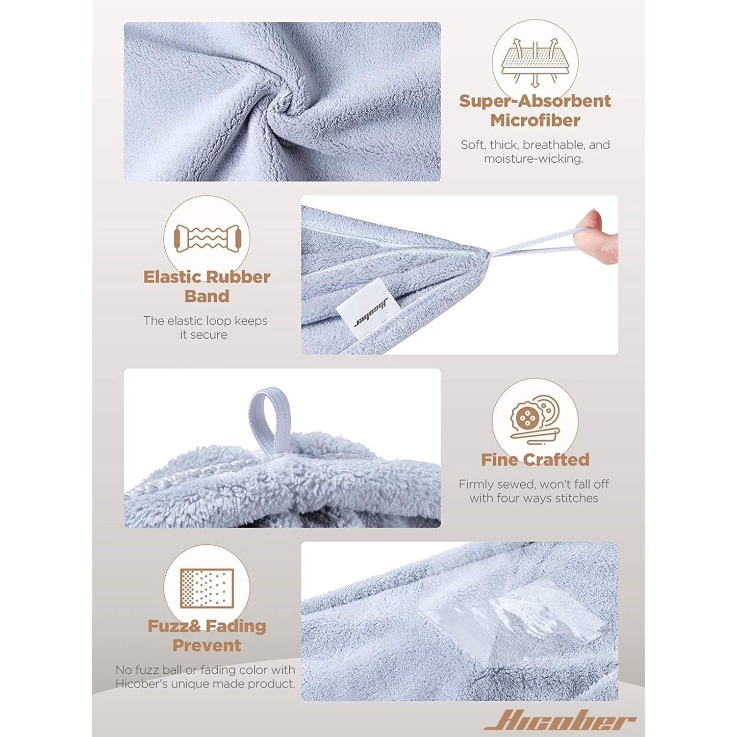 Microfiber Hair Towel Wrap, Fast Drying Hair Towels for Women, Soft Lightweight Quick Dry Turban for Curly & Long Hair–3 Pack(Blue/Grey/Pink)