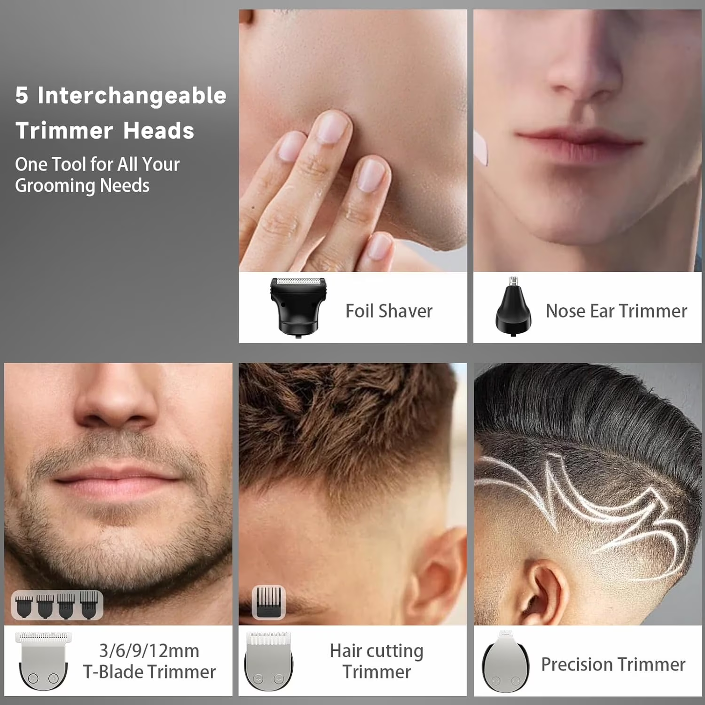 Yzhappy Beard Trimmer for Men Hair Clippers - 5 in 1 Professional Grooming Kit Cordless Hair Clipper Trimmers Set Waterproof,Electric Shaver Razor for Beard, Head, Hair, Body, and Face