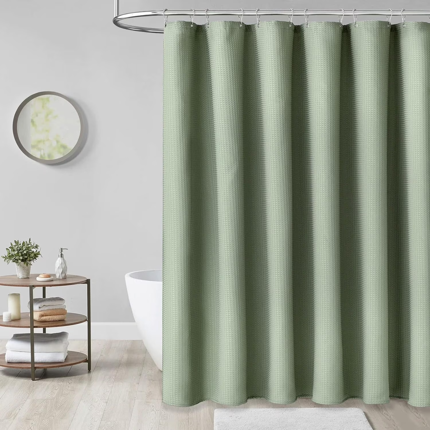 Shower Curtain sage green curtains bathroom curtain Waffle Textured Heavy Duty Thick Fabric Shower Curtains for Bathroom, Luxury Weighted Polyester Cloth Bath Curtain ,72Wx72H,Green