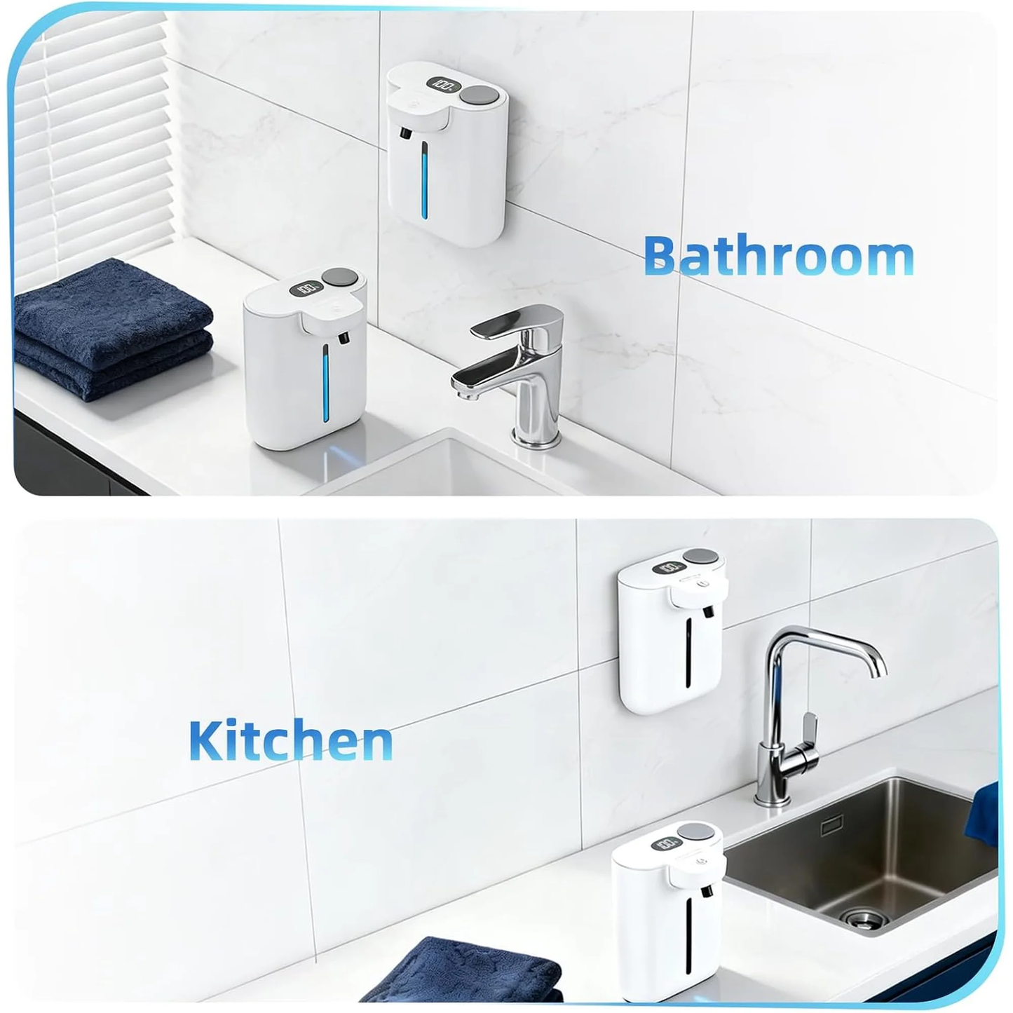 Zhue Automatic Soap Dispenser Touchless, Hands-Free, Multi Adjustable Volume, Long Battery Life, Compatible with Thick & Thin Dish/Hand Soap for Bathroom and Kitchen, Easy for Toddlers, White