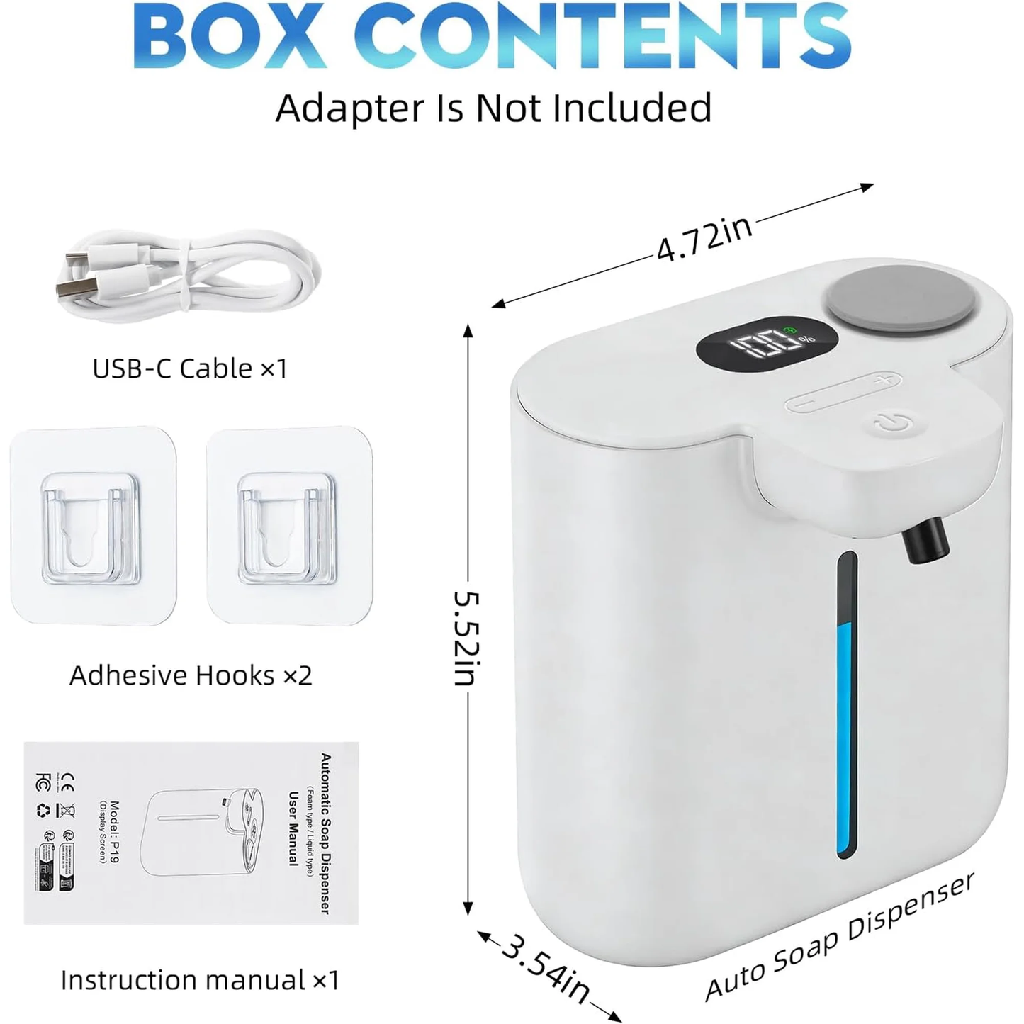 Zhue Automatic Soap Dispenser Touchless, Hands-Free, Multi Adjustable Volume, Long Battery Life, Compatible with Thick & Thin Dish/Hand Soap for Bathroom and Kitchen, Easy for Toddlers, White