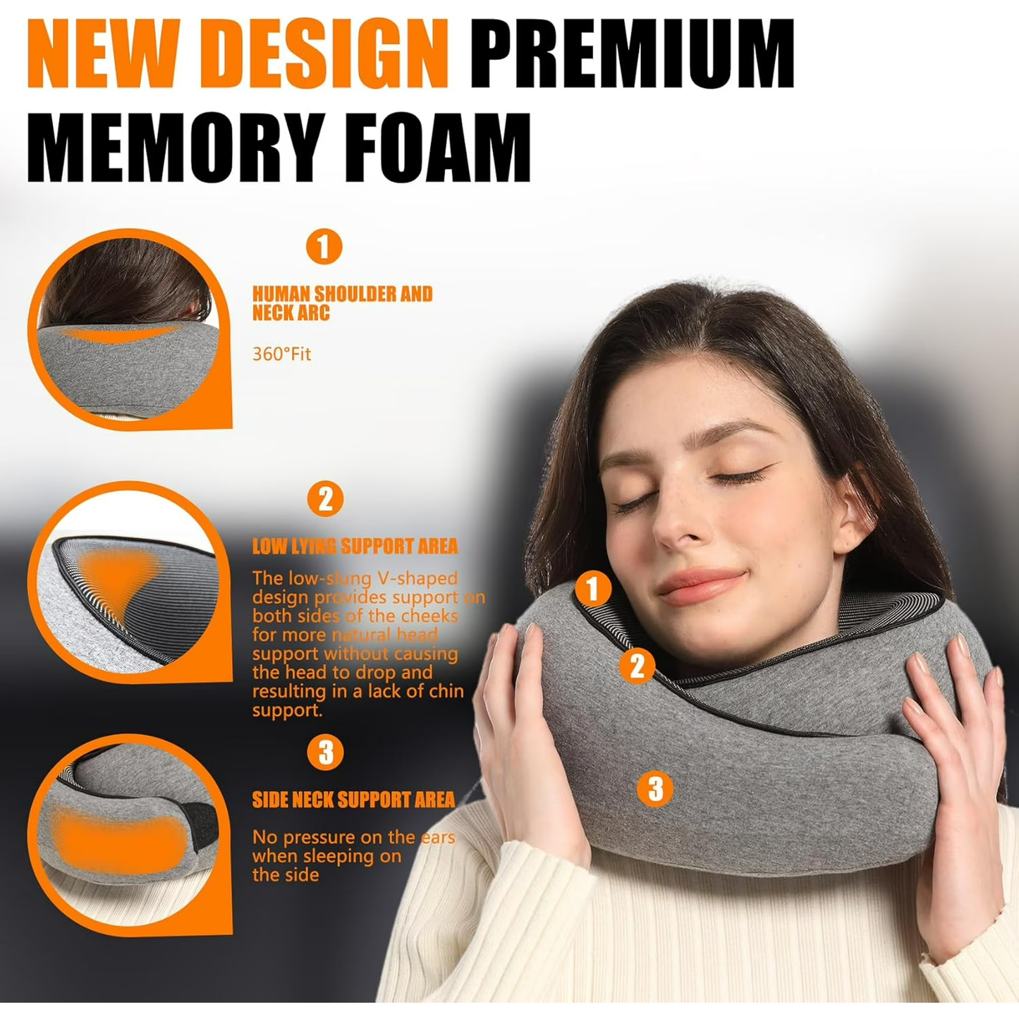 Zhue Neck Pillow Memory Foam Airplane Travel Comfortable Washable Cover Plane Neck Support Pillow For Neck Sleeping