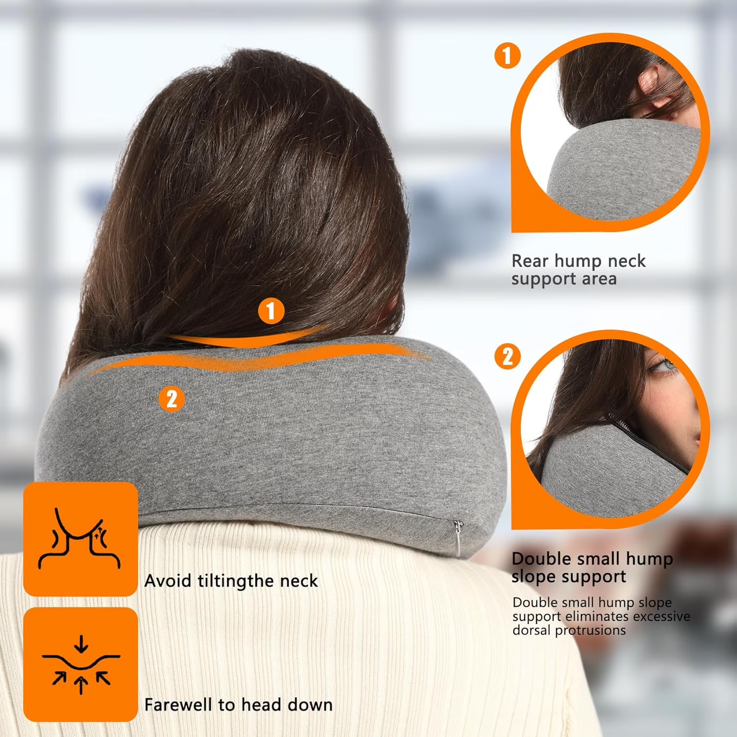 Zhue Neck Pillow Memory Foam Airplane Travel Comfortable Washable Cover Plane Neck Support Pillow For Neck Sleeping