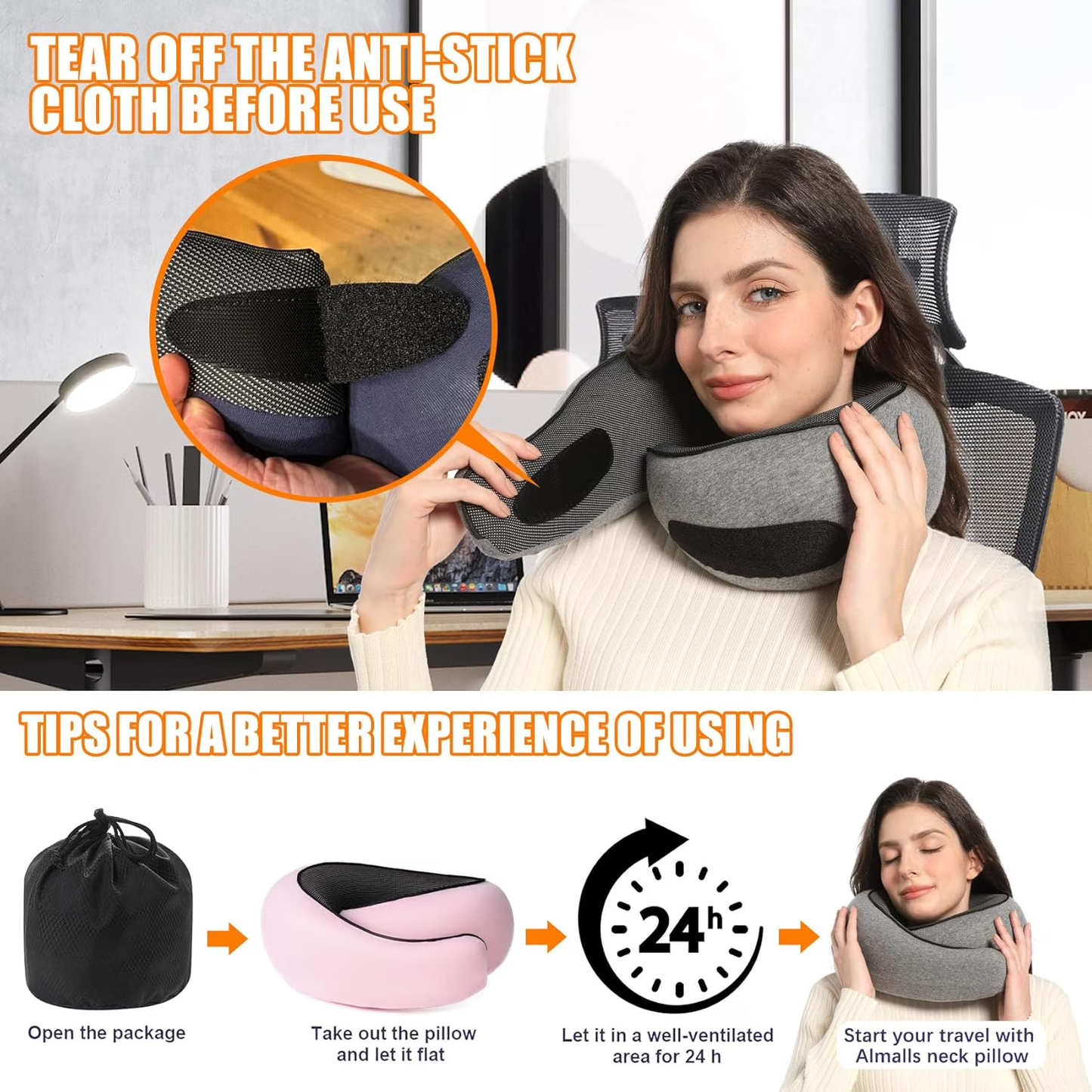 Zhue Neck Pillow Memory Foam Airplane Travel Comfortable Washable Cover Plane Neck Support Pillow For Neck Sleeping
