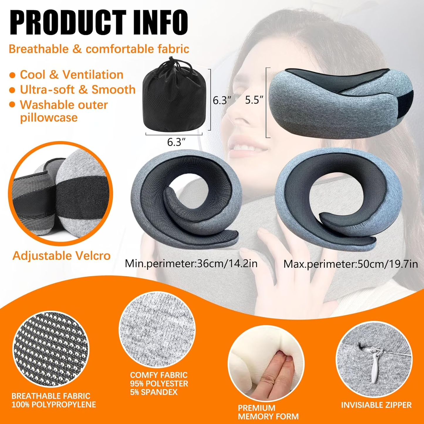 Zhue Neck Pillow Memory Foam Airplane Travel Comfortable Washable Cover Plane Neck Support Pillow For Neck Sleeping