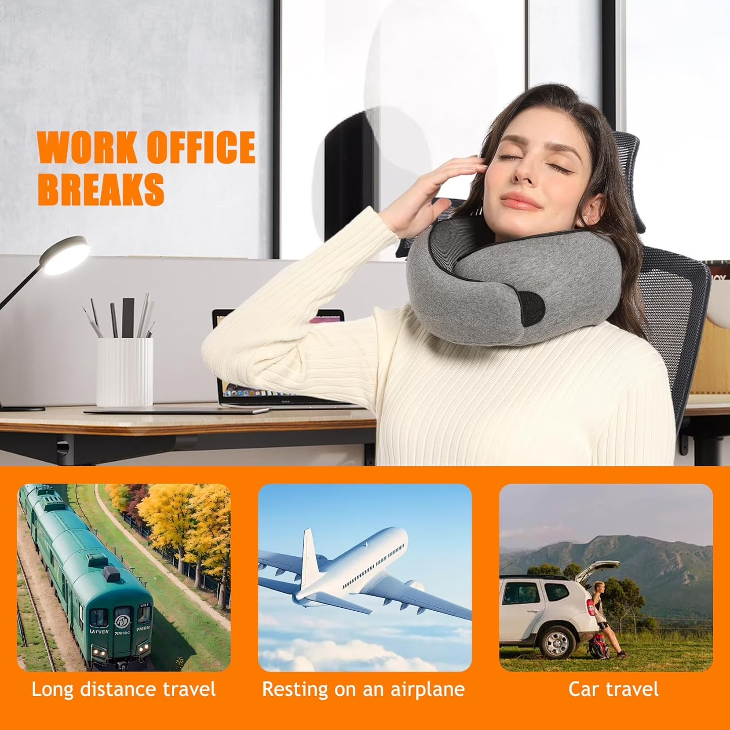 Zhue Neck Pillow Memory Foam Airplane Travel Comfortable Washable Cover Plane Neck Support Pillow For Neck Sleeping