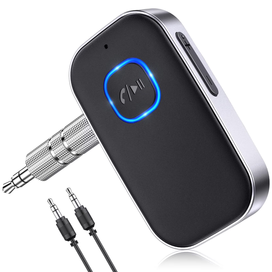 Bluetooth Receiver for Car, Noise Cancelling 3.5mm AUX Bluetooth Car Adapter, Wireless Audio Receiver for Home Stereo/Wired Headphones, Hands-Free Call, 16H Battery Life - Black+Silver