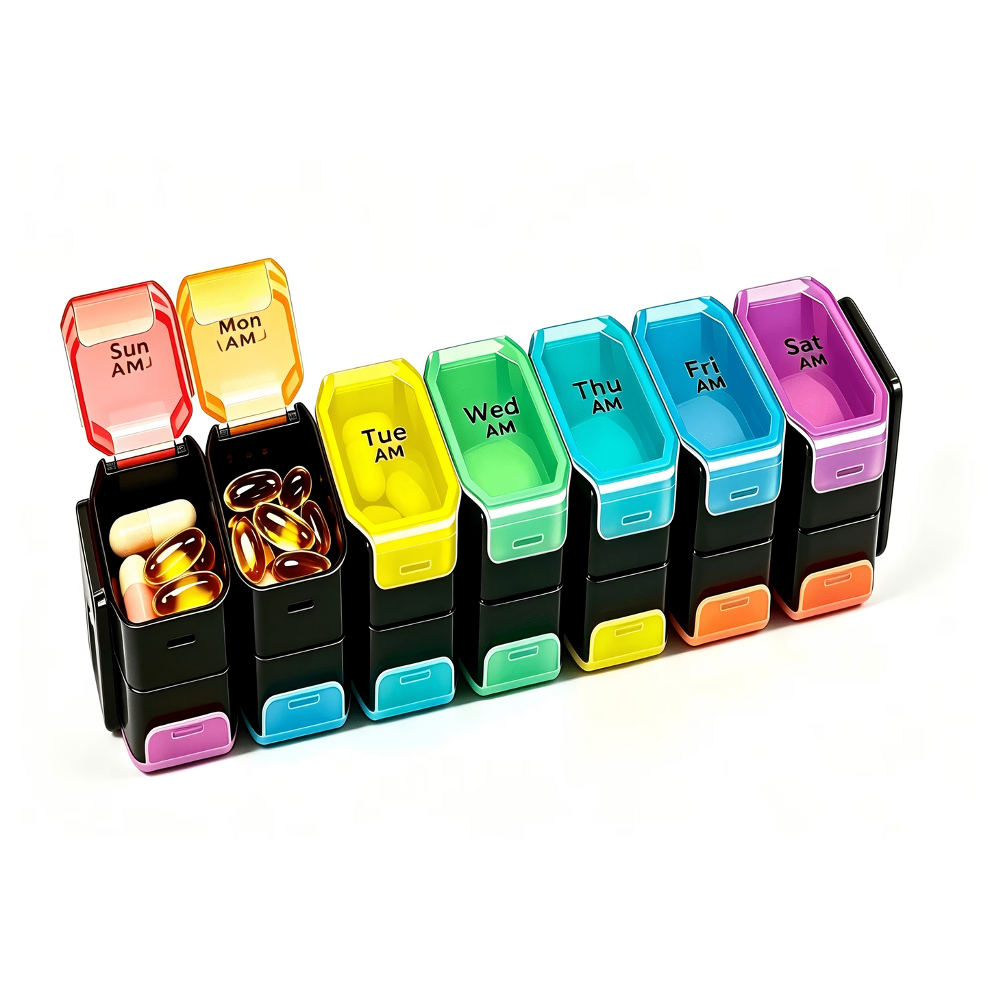 Extra Large Weekly Pill Organizer 2 Times a Day - XL Pill Case Am Pm - Big Pill Box 7 Day Oversized Daily Vitamin Organizer Jumbo Pill Container Twice a Day Medicine Supplement Dispenser Rainbower Twice a Day Medicine Supplement Dispenser Rainbow