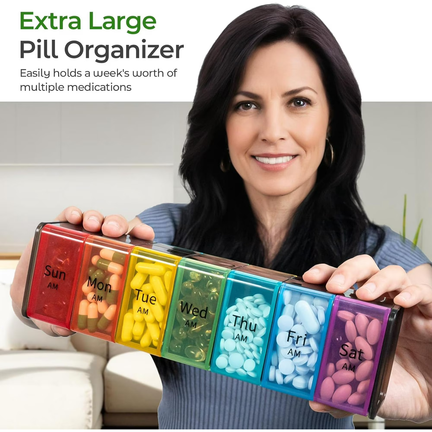 Extra Large Weekly Pill Organizer 2 Times a Day - XL Pill Case Am Pm - Big Pill Box 7 Day Oversized Daily Vitamin Organizer Jumbo Pill Container Twice a Day Medicine Supplement Dispenser Rainbower Twice a Day Medicine Supplement Dispenser Rainbow