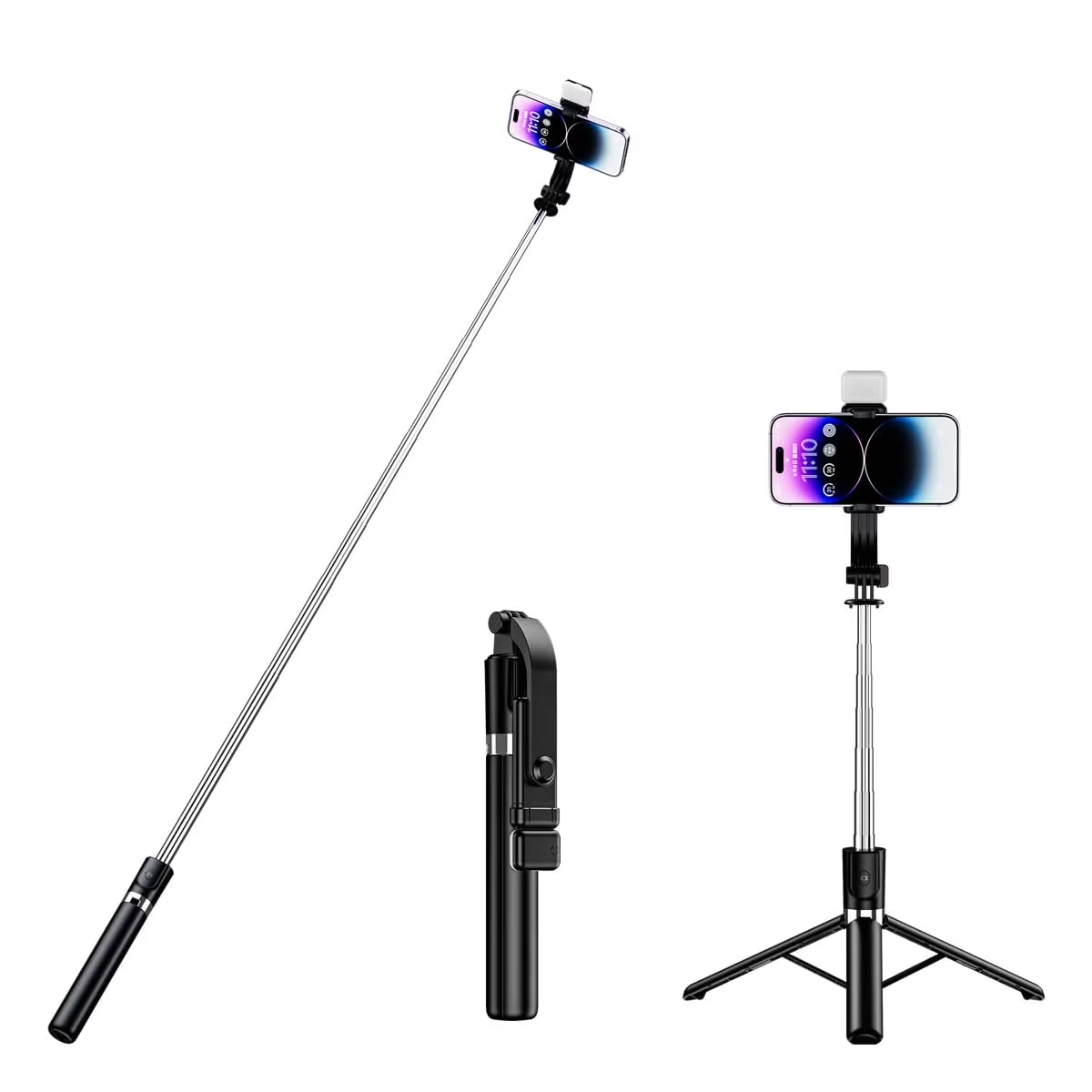 DJJD Selfie Stick for Phone, Extendable Travel Tripod with Detachable Remote for Photography, Selfies, Compatible with All Cell Phones, Black