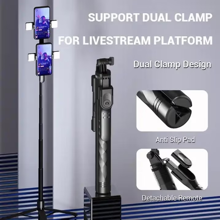 DJJD 68.9" Selfie Stick Tripod, 360° Rotation Travel Selfie Stick Remote Control and 1/4” Screw, Aluminum Phone Tripod Holder for Selfie, Recording, Vlogging (Black)