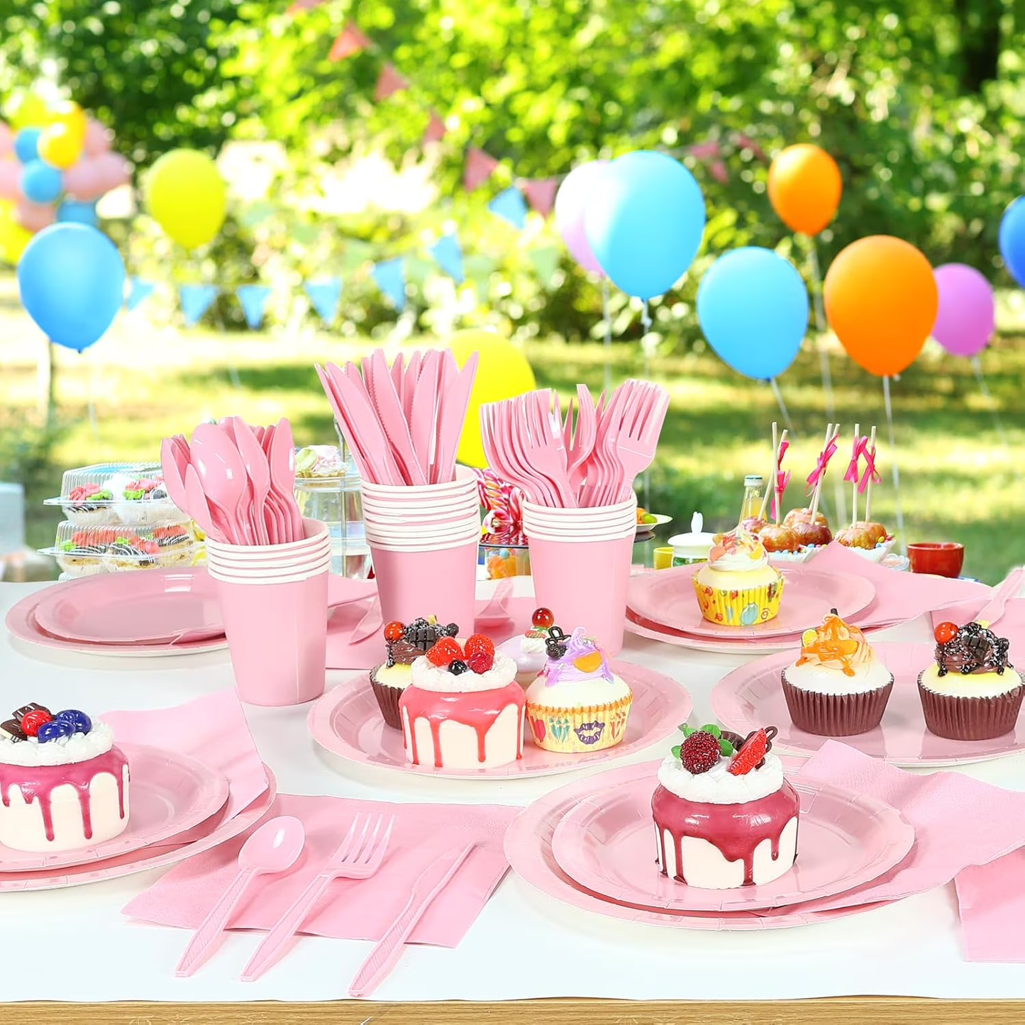 Yzhappy 175Pcs Disposable Party Supplies Includes Pink Paper Plates Cup Napkins Forks Spoons Knives, Dinnerware Set for Garden Party Birthday BBQ Baby Shower Wedding, Serve 25 Guests