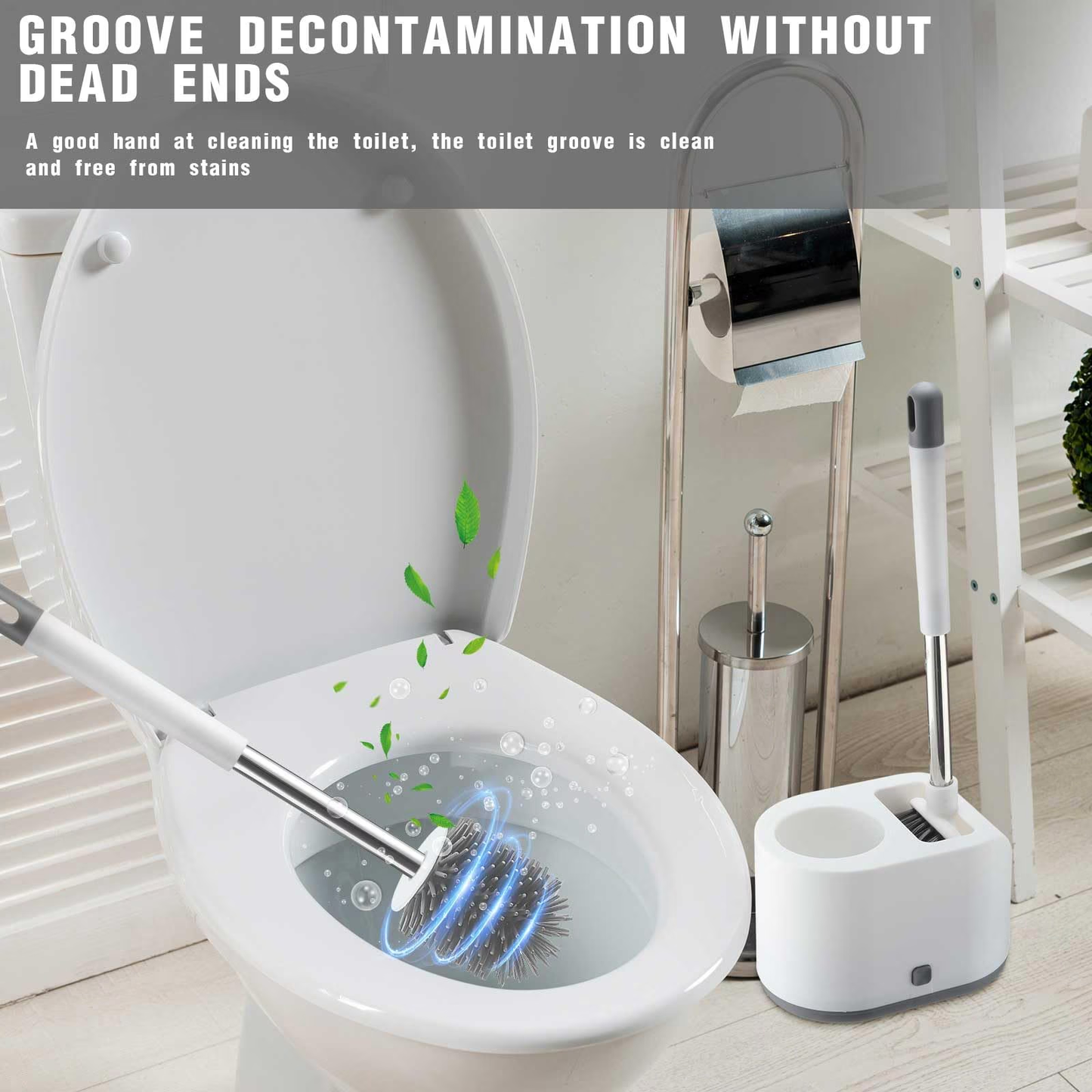 Zhue-Silicone Toilet Brush Set with Ventilated Holder, White