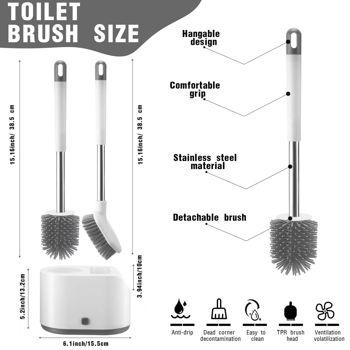 Zhue-Silicone Toilet Brush Set with Ventilated Holder, White