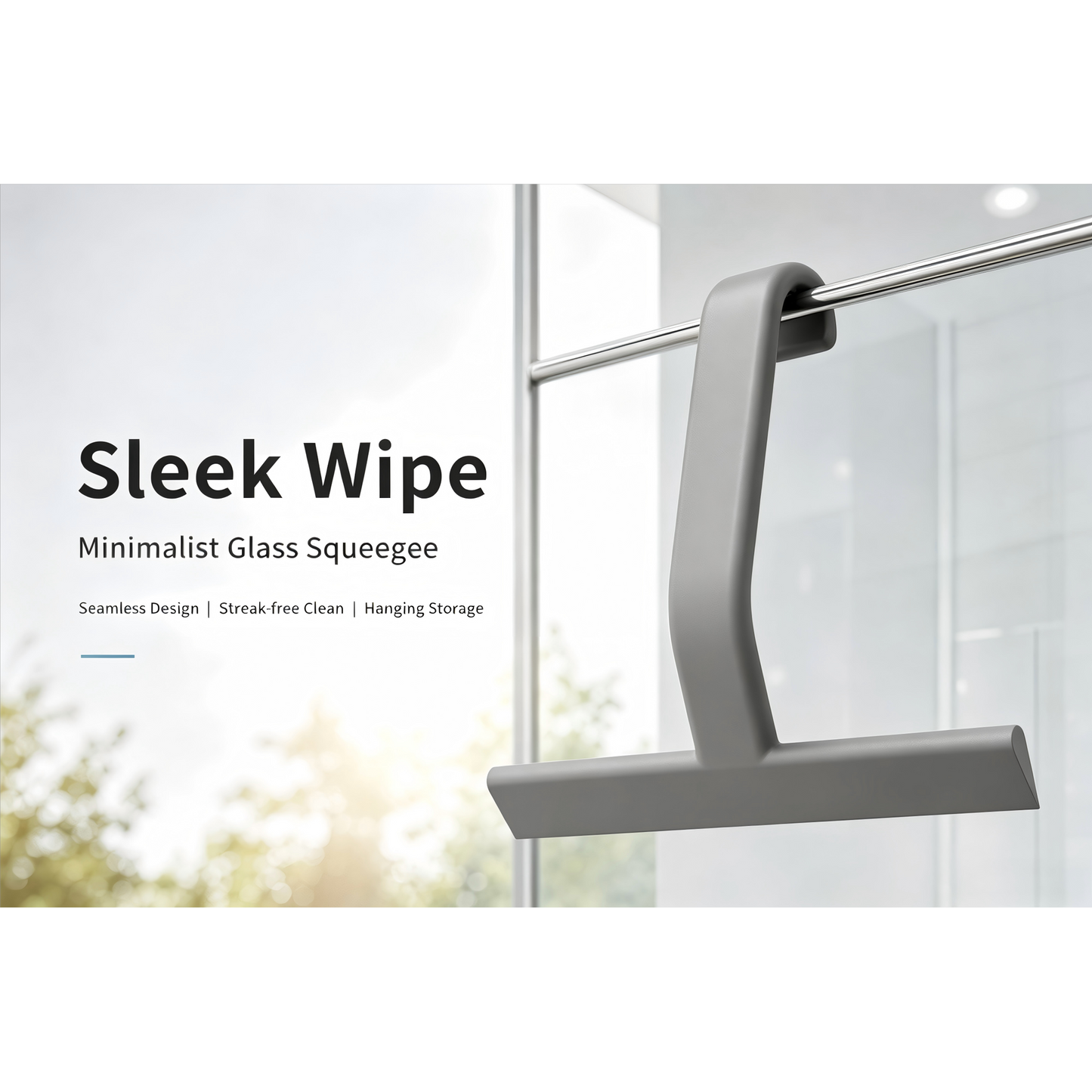 Zhue Shower Squeegee for Glass Doors, All-One-Piece Award-Winning Silicone Squeegee with Built-in Hook for Bathroom, Window, Mirror, Tile Wall,Car, Streak-Free Cleaner Tool,10-Inch Grey