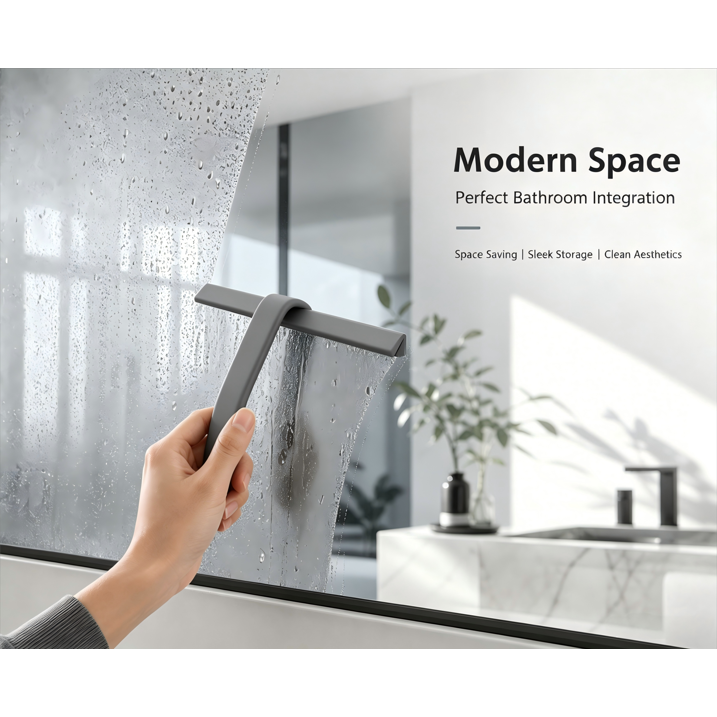 Zhue Shower Squeegee for Glass Doors, All-One-Piece Award-Winning Silicone Squeegee with Built-in Hook for Bathroom, Window, Mirror, Tile Wall,Car, Streak-Free Cleaner Tool,10-Inch Grey