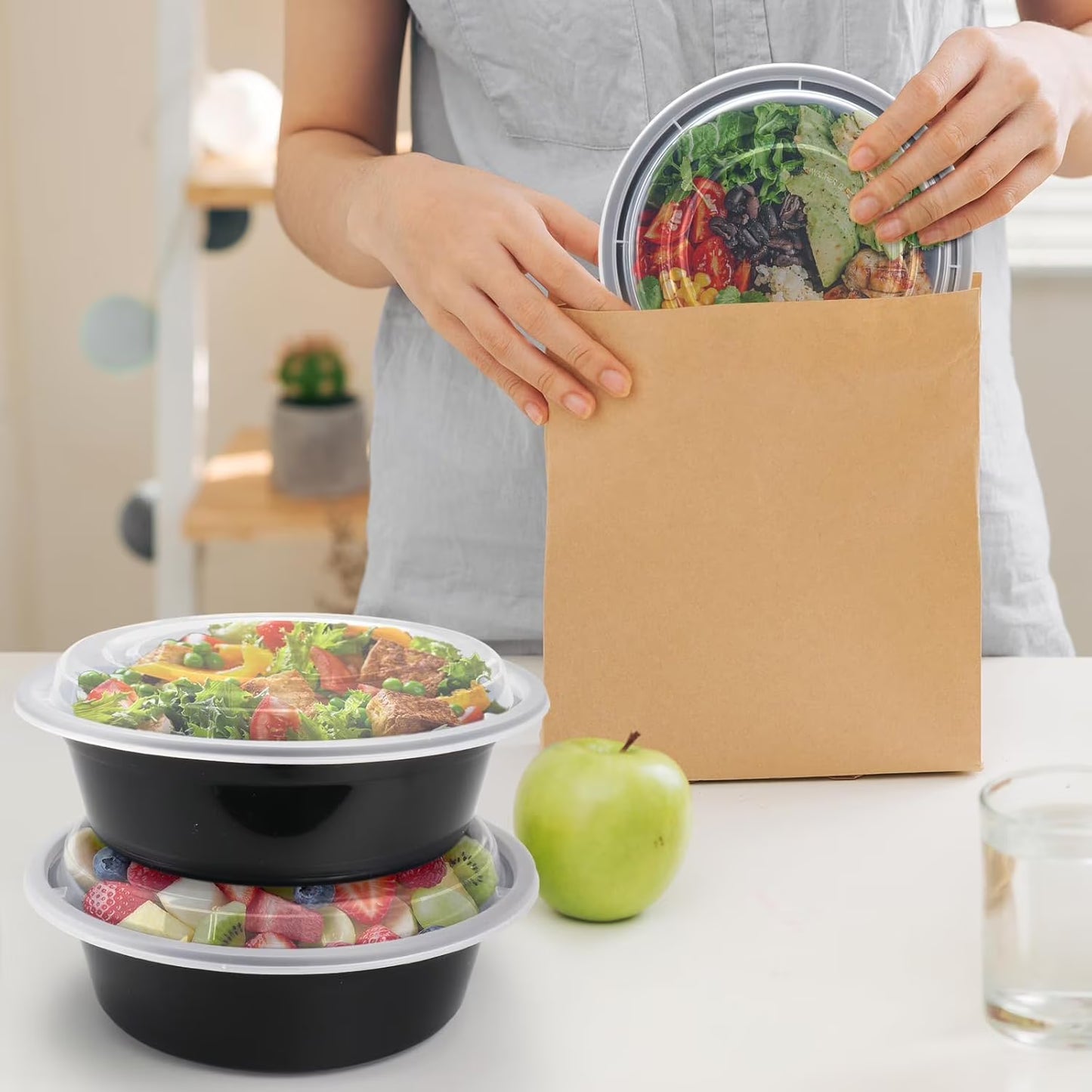 50-Pack Reusable Meal Prep Containers Microwave Safe Food Storage Containers with Lids, 28 oz - 1 Compartment Take Out Disposable Plastic Bento Lunch Box To Go, BPA Free - Dishwasher & Freezer Safe