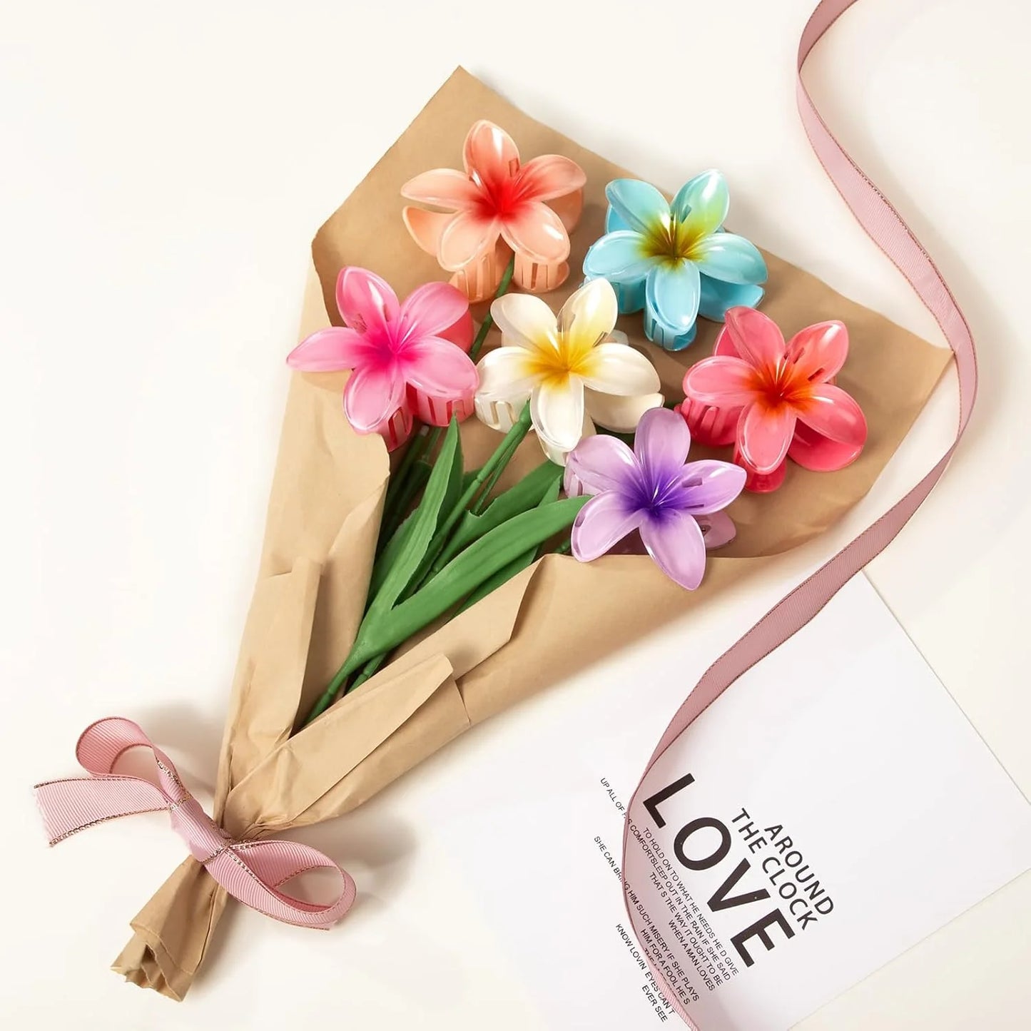 Yzhappy Flower Hair Claw Clips-6PCS Large Claw Clips for Thick Hair,Strong Hold Nonslip Hair Clips for Women,Hawaiian Flower Claw Clips,Cute Hair Clips,Banana Clip for Thin Hair,Hair Accessories for