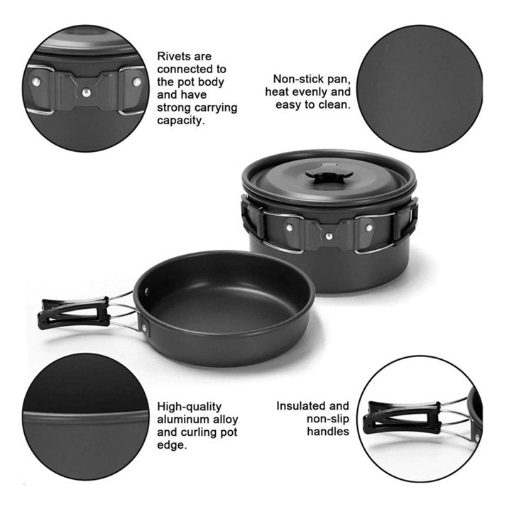 Mikhai Camping Cookware Mess Kit Set - Backpacking Camping Pots and Pans Set, All in One Non-Stick Camping Cooking Set, Hiking, Picnic, Outdoor and Camping Cookware Set