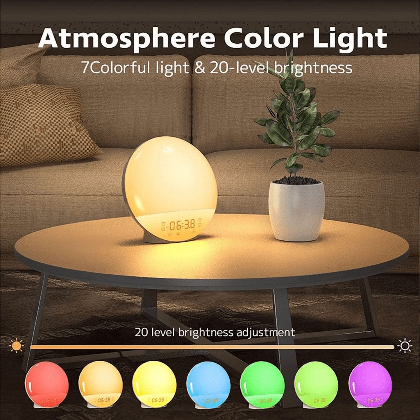 Wood Grain Sunrise Alarm Clock and Sound Machine Nightlight, Digital Dimmable Clock for Bedroom, 20 Sleep Sounds, White Noise Machine for Baby, Adults, Wake Up Light Alarm Clock for Kids