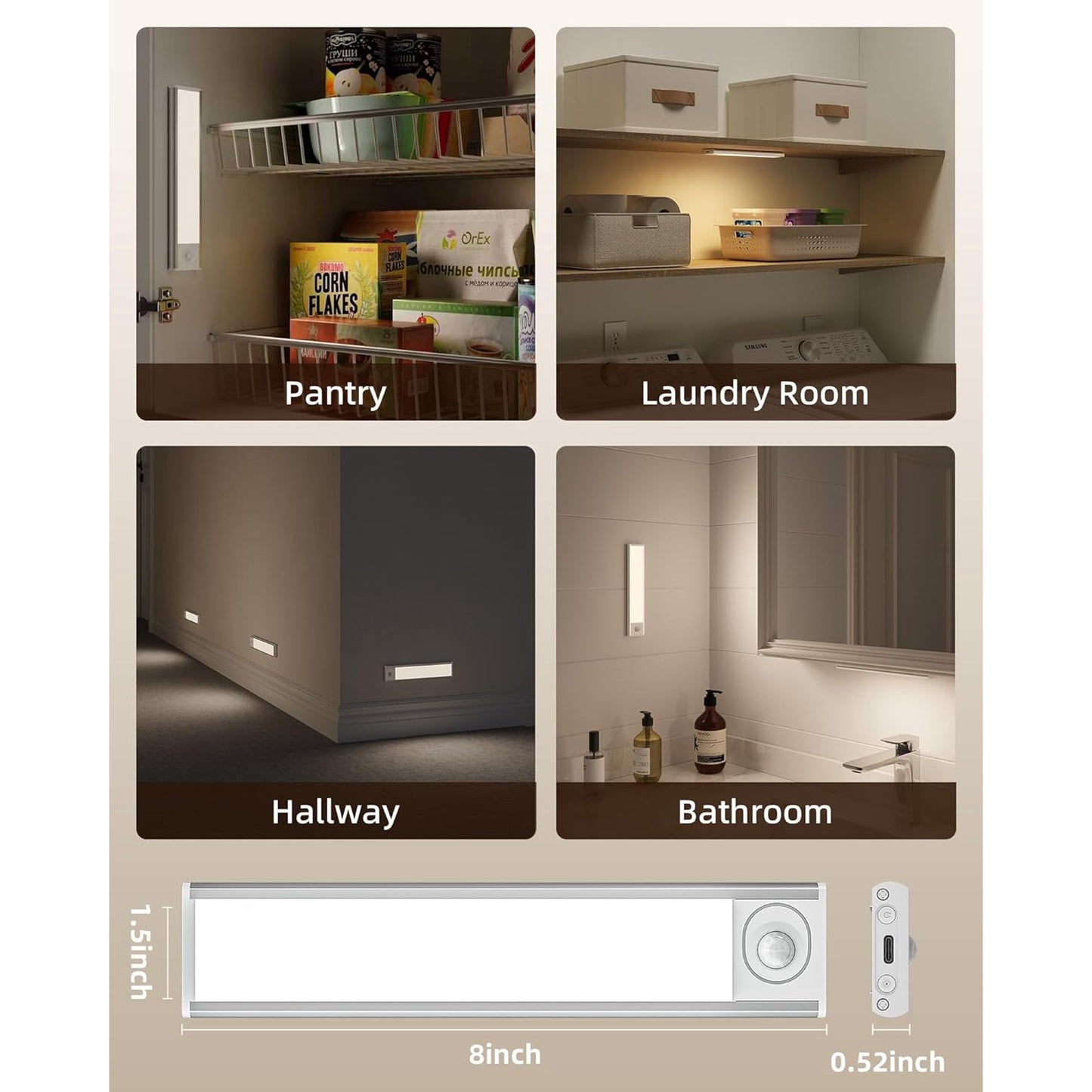 Mikhai 16inch Under Cabinet Lighting, 2 Pack Rechargeable Motion Sensor Light Indoor, 5 Levels Dimmable Magnetic Closet Lights, Wireless Under Counter Lights for Kitchen, Stairs