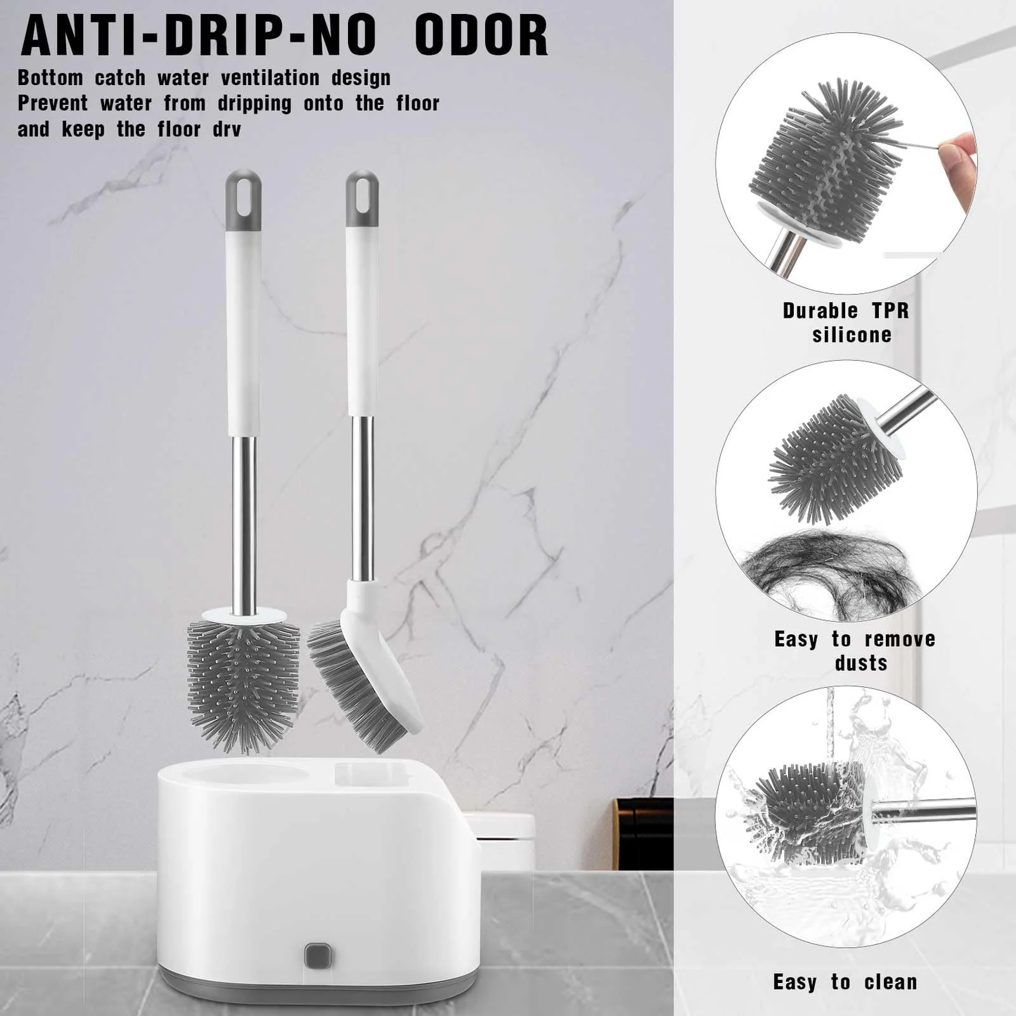 DAIYUKANG-Silicone Toilet Brush Set with Ventilated Holder, White