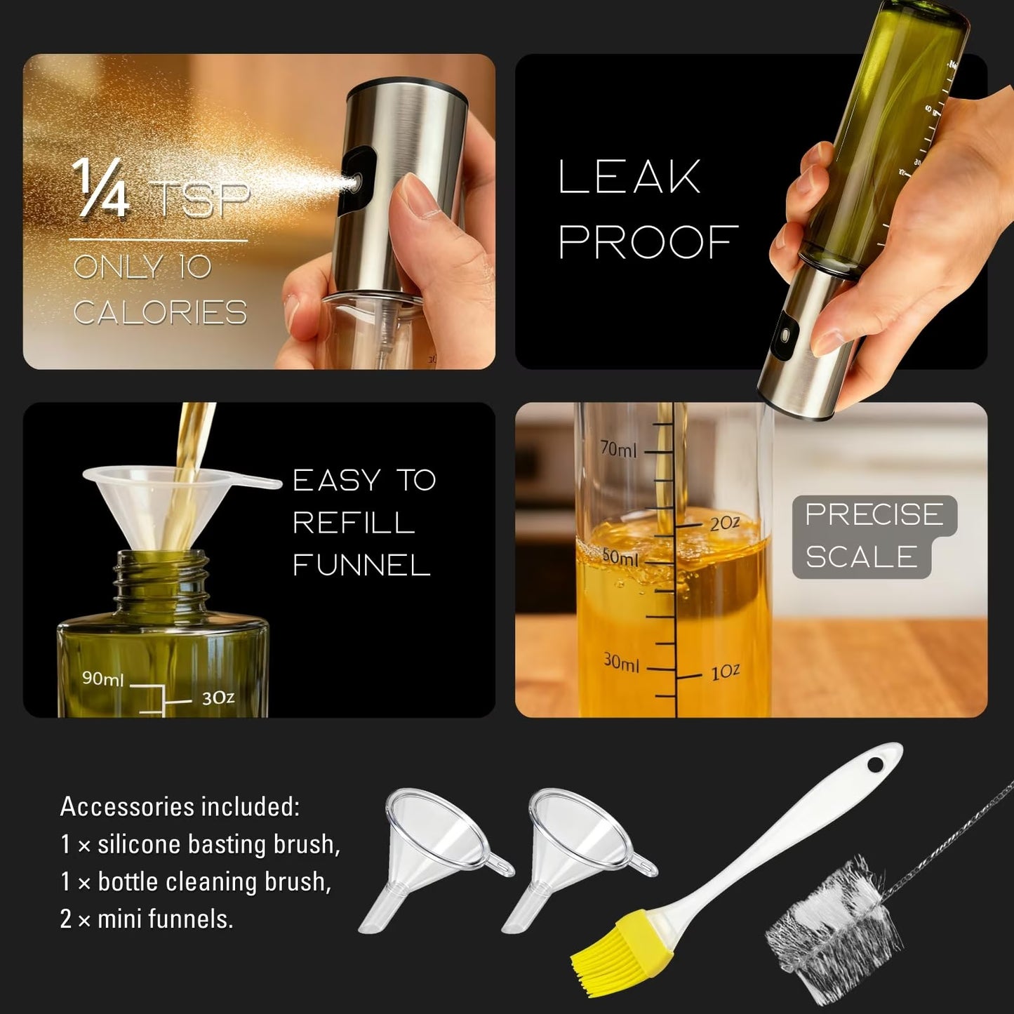 Oil Sprayer for Cooking Olive Oil Sprayer Mister for Air Fryer Vegetable Vinegar Oil Portable Mini Kitchen Gadgets for Baking,Salad,Grilling,BBQ,Roasting (2 Pack)