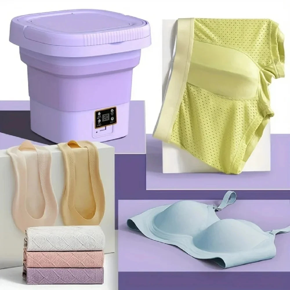 OHHSUN Portable Washing Machine, Digital Display Mini Washing Machine 9L High Capacity Foldable Washer. Suitable For Cleaning Underwear, Baby Clothes, Purple