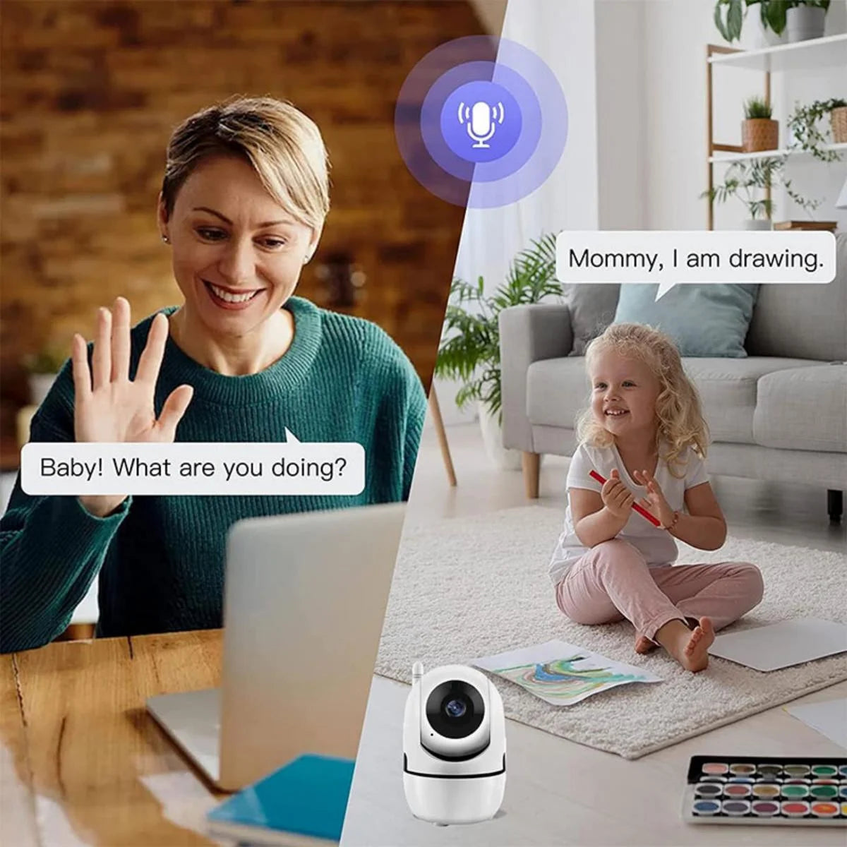 Indoor Pan/Tilt Smart Security Camera, 1080p HD Dog-Camera,2.4GHz with Night Vision,Motion Detection for Baby and Pet Monitor, Cloud & SD Card Storage, Works with Alexa& Google Assistant, White