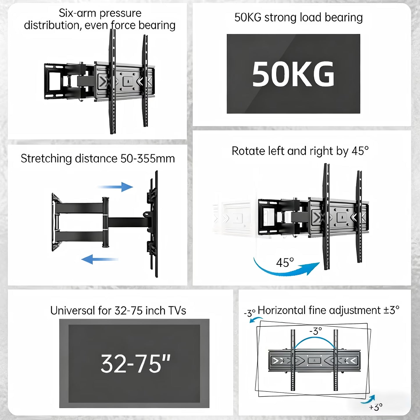 Avoben TV wall mount, suitable for 32-60 inch TVs, swivel and tilt, full-range movable bracket with adjustable double arms, maximum load capacity 110 lbs.