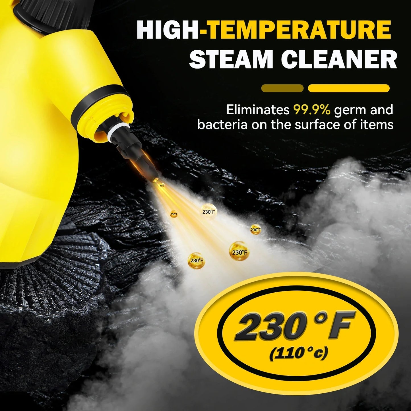 LVL 350ml Handheld Steam Cleaner: Multi-Surface Steamer with 12 PCS Accessories Pressurized Natural Steam Cleaner for Home Cleaning Dirt, Grease, Grout, Tile, Floor, Couch and Car-Yellow