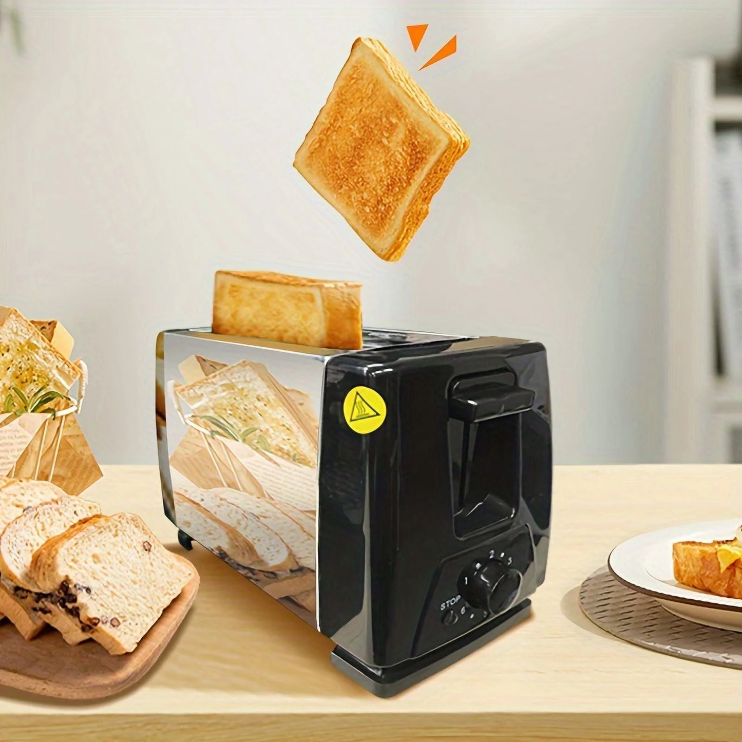 Toaster 2 Slice with Auto Shut Off & Reheat Function - 6 Browning Settings, Countertop Kitchen Essentials for Bagel Muffins Toast Pastry Waffles Grain Sweet Bread, 750W - Black