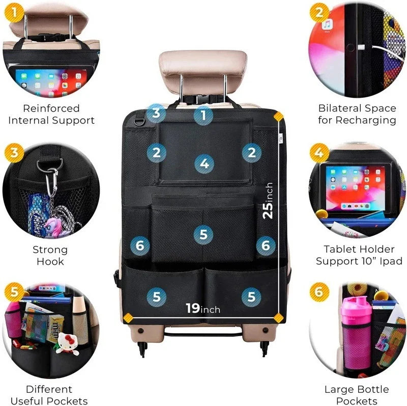 2 Pack Backseat Car Organizer, with 9 Storage Pockets 2 Pack, Black
