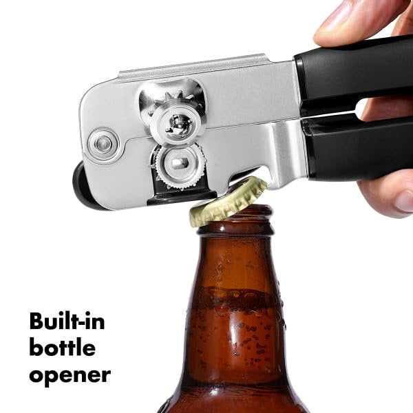 CanOpener Manual, YILUSH Can Openers Hand Held with Comfort Anti-Slip Handles, Heavy Duty Stainless Steel Can Opener Smooth Edge and Bottle Openers, Easy Turn Can Openers for Seniors, Kitchen, Black