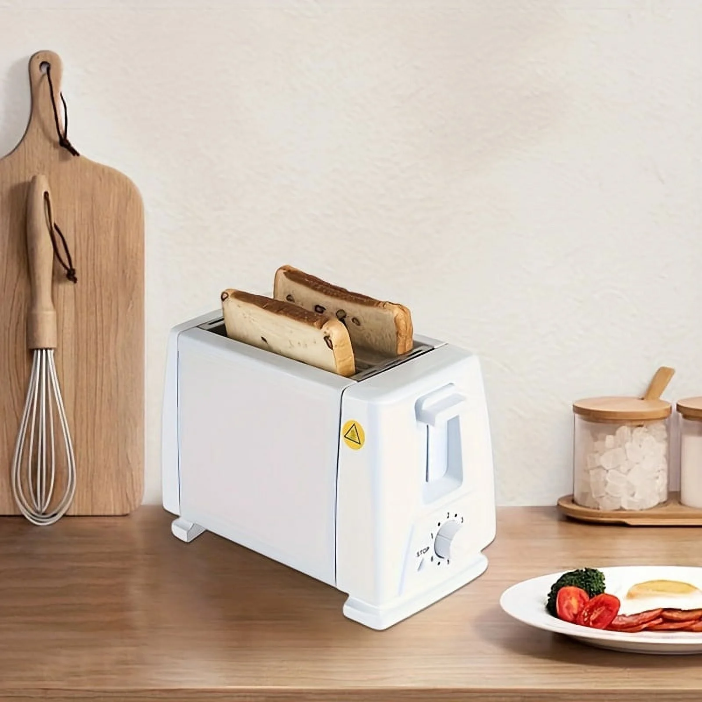Toaster 2 Slice with Auto Shut Off & Reheat Function - 6 Browning Settings, Countertop Kitchen Essentials for Bagel Muffins Toast Pastry Waffles Grain Sweet Bread, 750W - White