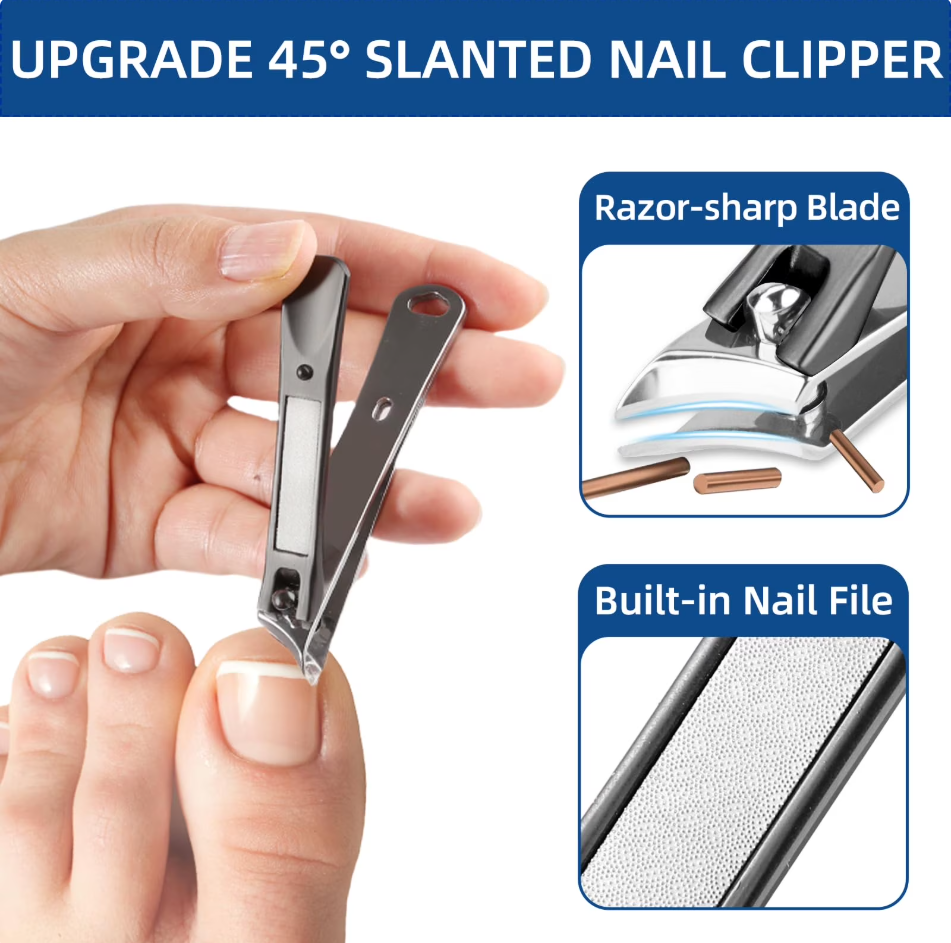 Qinghuai 5 Pack Toenail Clippers Set, Angled Head Large Toe Nail Clippers Set for Men, Heavy Duty Ingrown Toenail Clippers with Wide Jaw, Ultra Sharp Slanted Nail Cutter with Long Handle