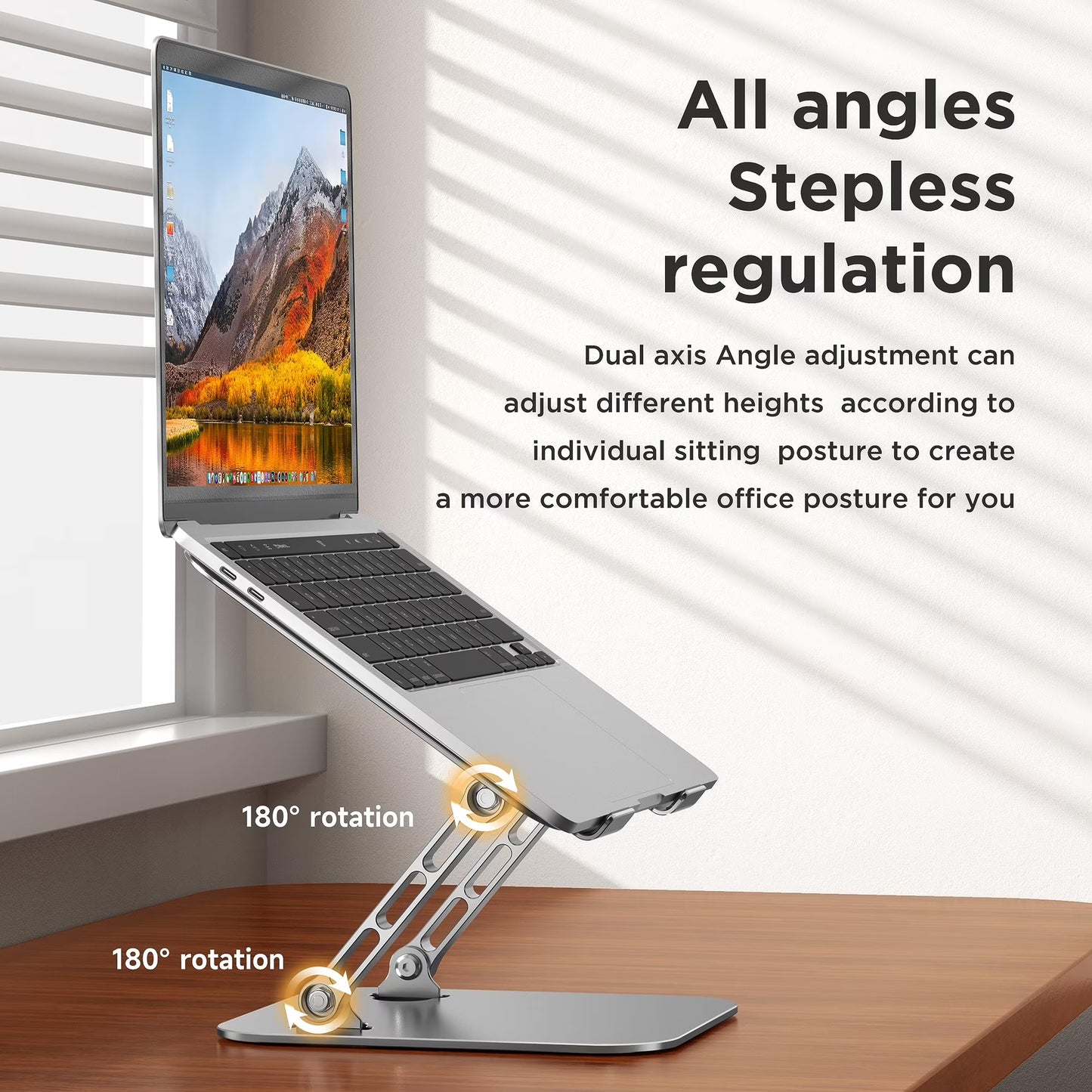 Adjustable And Foldable Laptop Stand With a Sturdy And Durable Base. Multi-Angle Adjustable Ergonomic Laptop Riser, Compatible With MacBook Air Pro, Laptops, And All 10-15.6 inch Laptops.