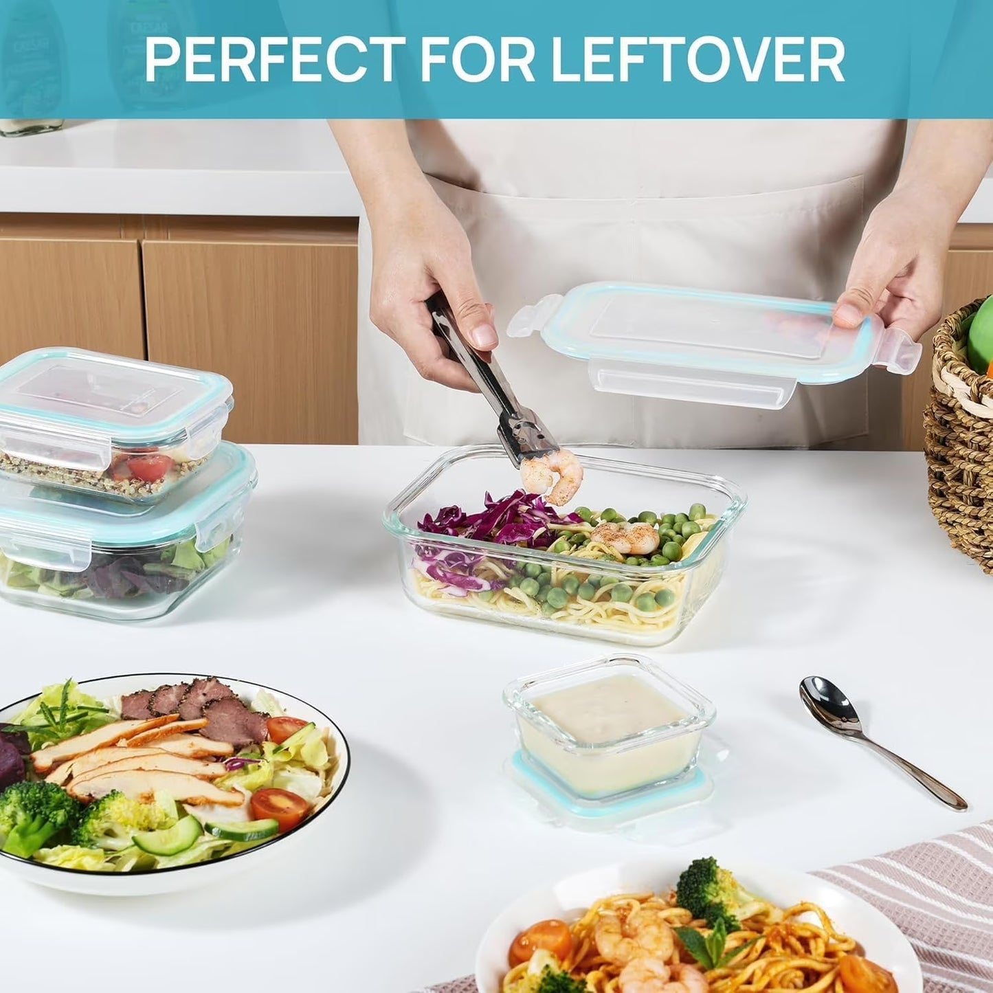 Carestrong 8 Pack Glass Meal Prep Containers with Airtight Lids, Meal Prep Containers Glass, Lunch Office Meal for Microwave, Oven, Freezer and Dishwasher, BPA Free