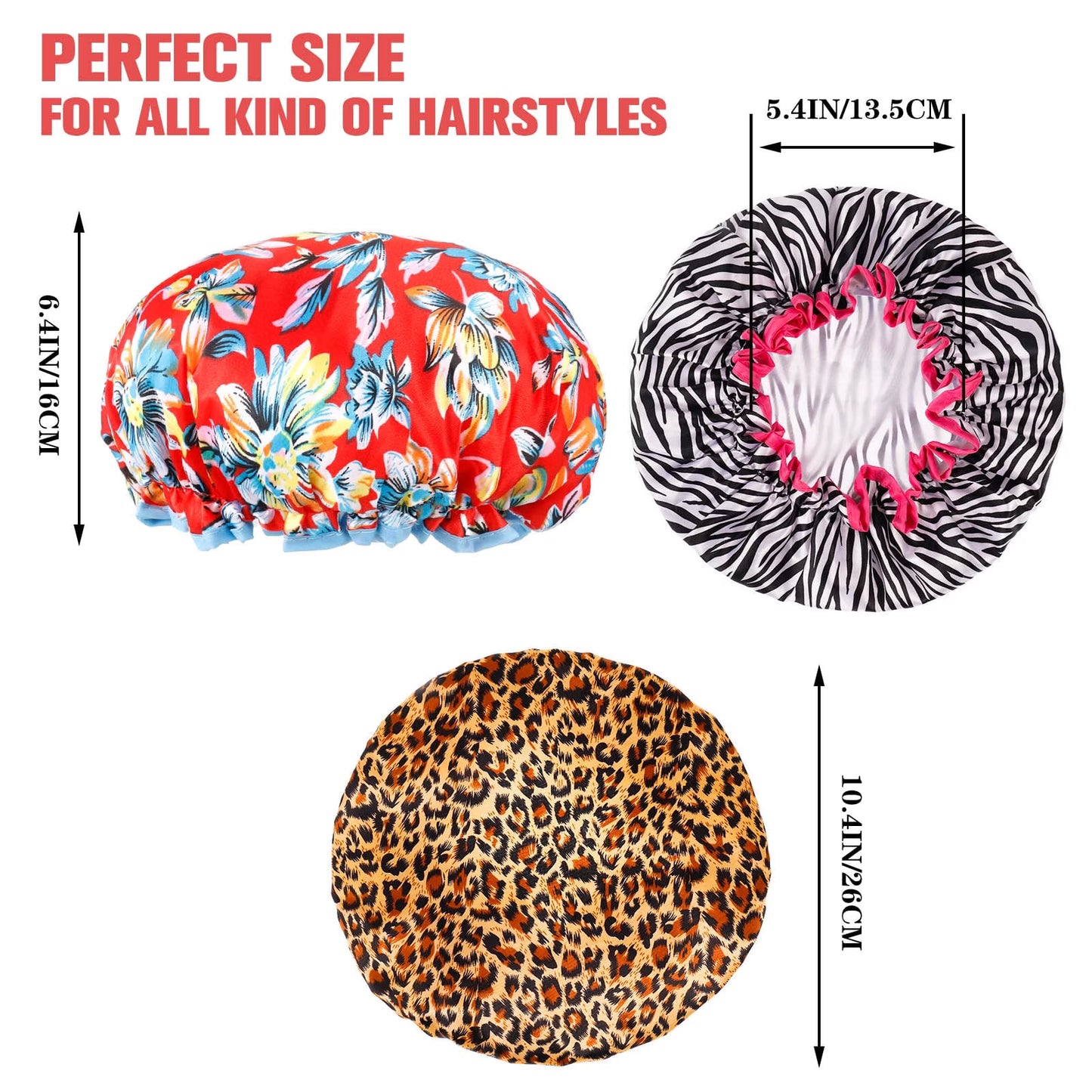 6 Pieces Shower Cap for Women, Elastic and Reusable, Environmental Protection Hair Bath Caps, Double Waterproof Layers Bathing Hat for Women Girl