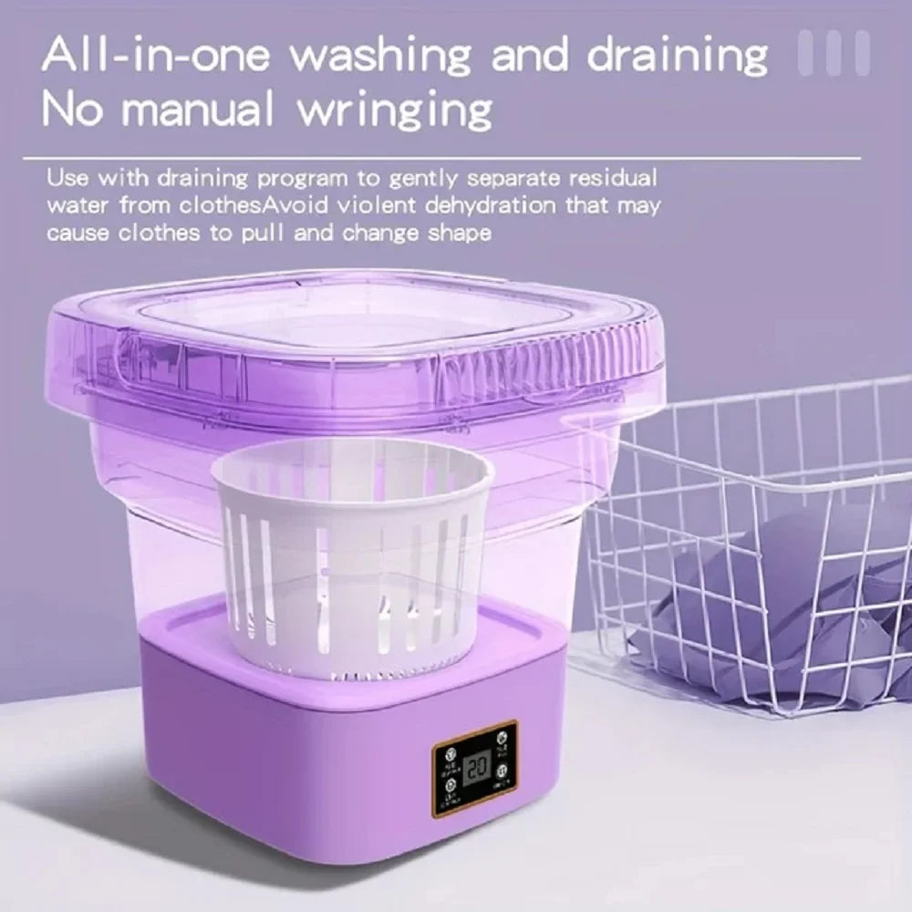 OHHSUN Portable Washing Machine, Digital Display Mini Washing Machine 9L High Capacity Foldable Washer. Suitable For Cleaning Underwear, Baby Clothes, Purple